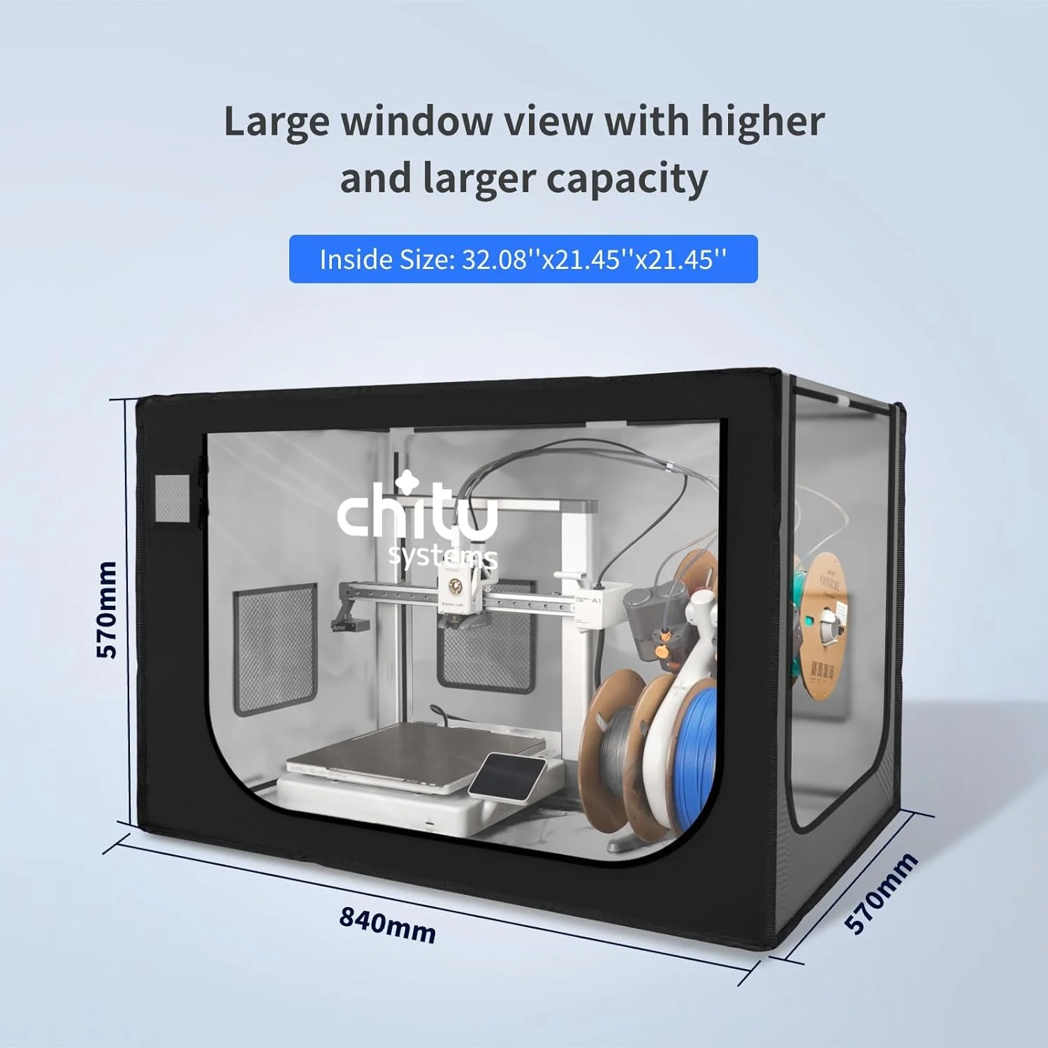 محفظه پرینتر سه بعدی برای Bambu Lab A1 Combo/A1 Mini Combo با AMS Lite، محفظه بزرگ 840X570X570mm ضد حریق و ضد گرد و غبار، چادر محافظ دمای ثابت