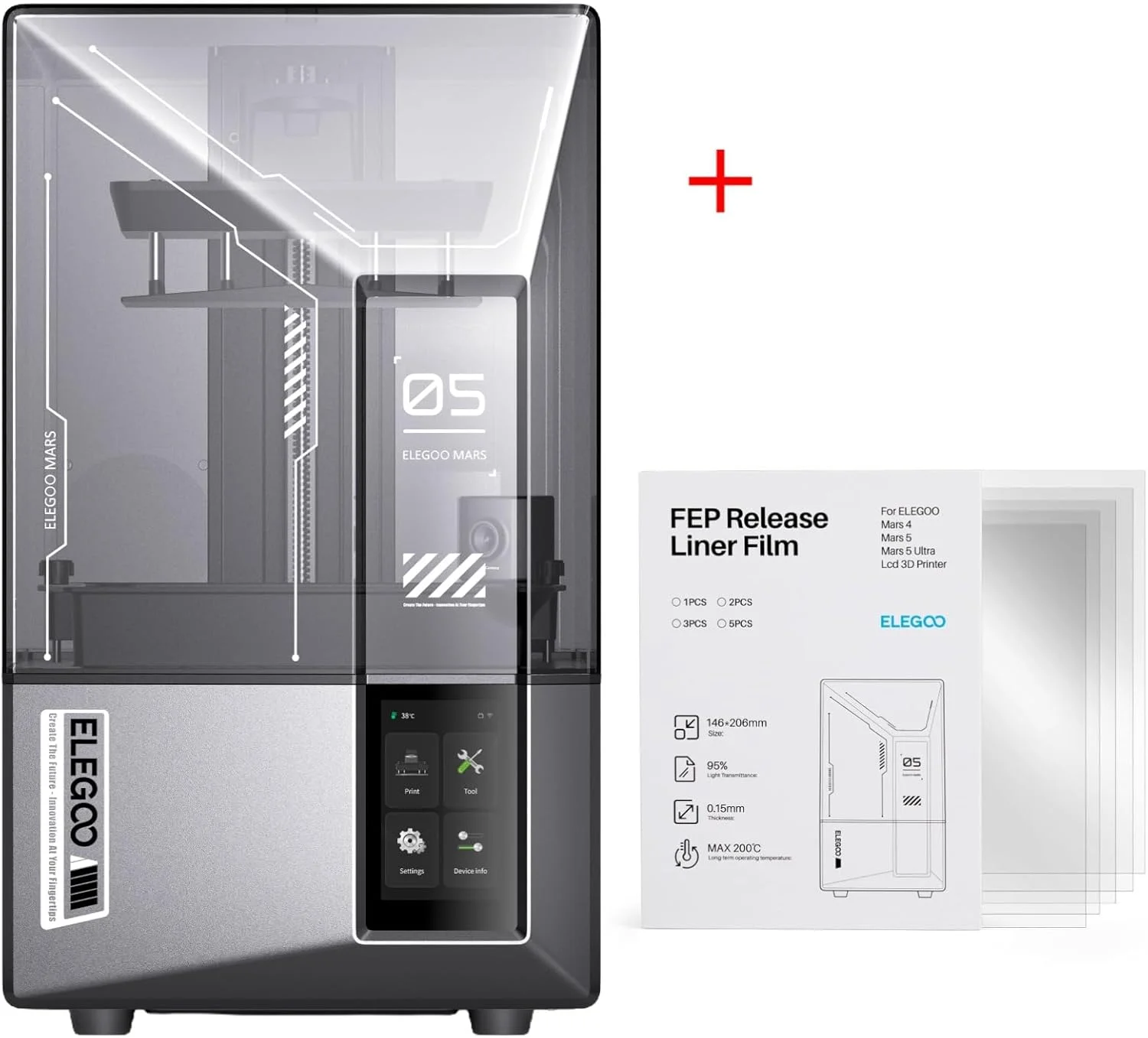 پرینتر سه بعدی رزینی ELEGOO Mars 5 Ultra و فیلم رهاسازی ELEGOO FEP برای Mars 5 Ultra