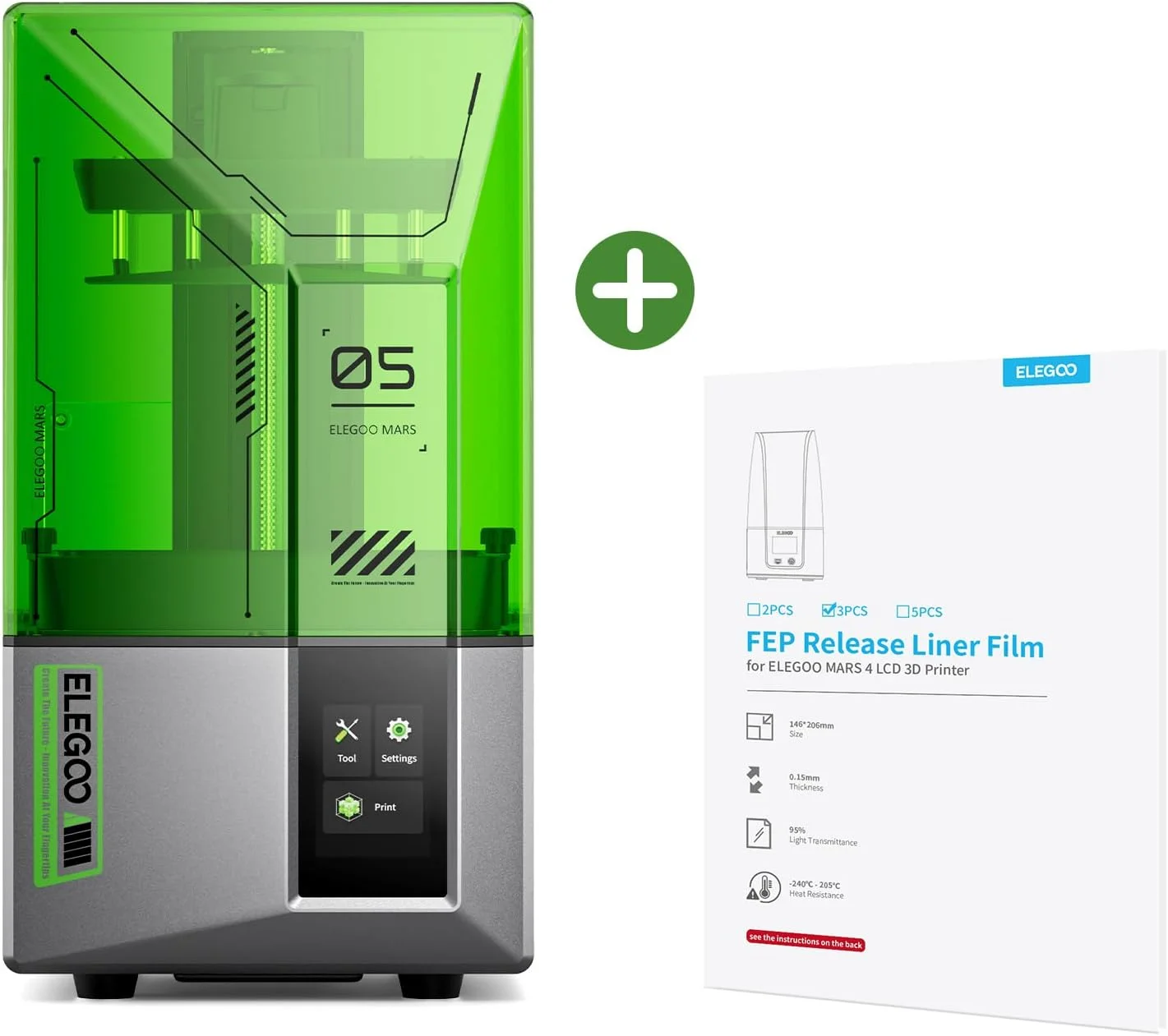 پرینتر سه بعدی رزینی ELEGOO Mars 5 MSLA و فیلم رهاساز FEP سه عددی ELEGOO