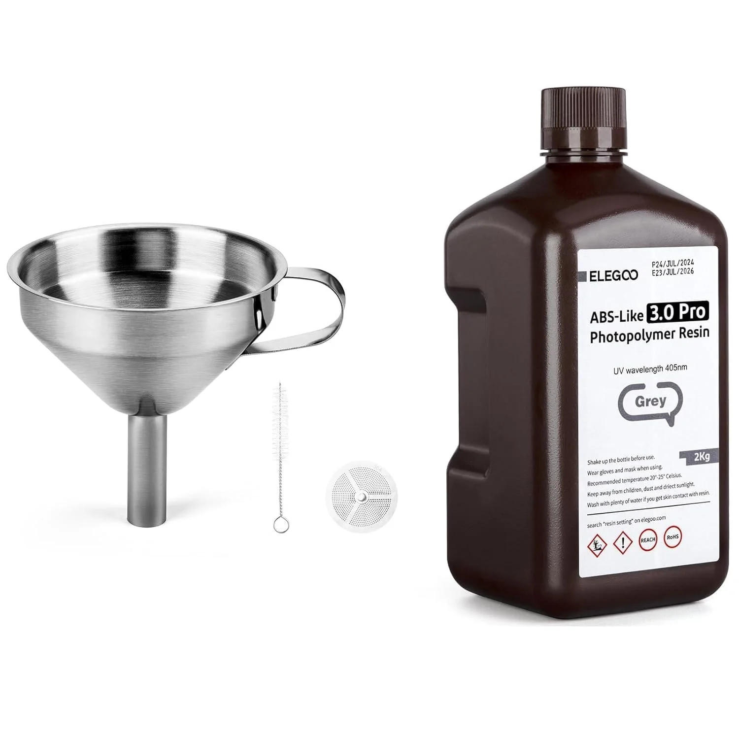 قیف استیل ضد زنگ ELEGOO 3D و رزین خاکستری 2000 گرمی ELEGOO ABS-Like Resin 3.0+