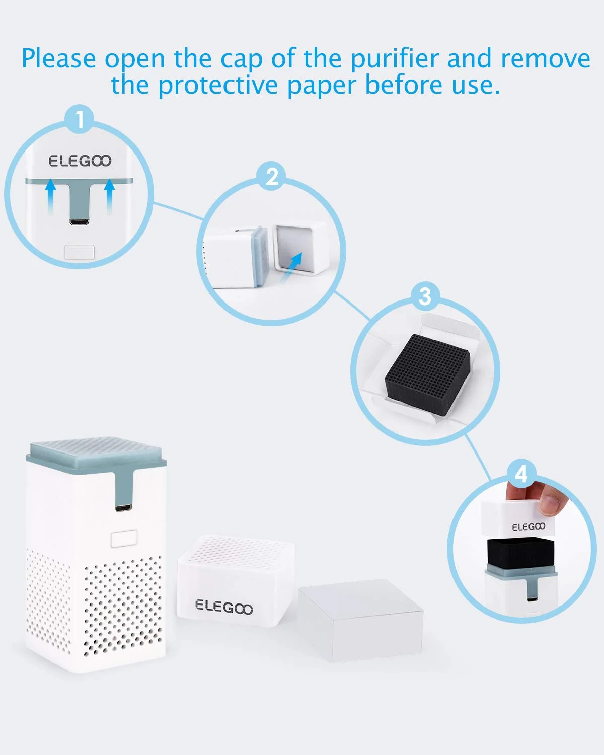 دستگاه تصفیه هوای کوچک ELEGOO با فیلتر کربن فعال و آداپتور جهانی برای پرینتر سه بعدی رزینی LCD/DLP/MSLA