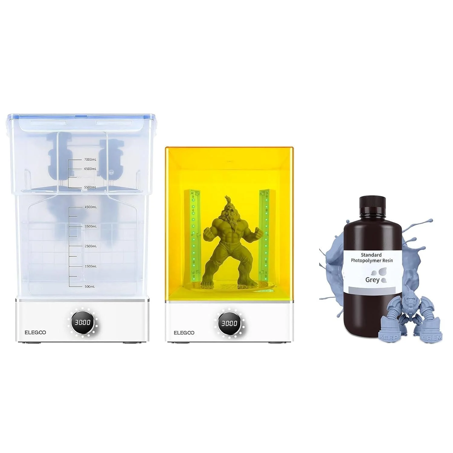 مجموعه شستشو و کیورینگ ELEGOO Mercury X به همراه رزین فوتوپلیمر خاکستری استاندارد ELEGOO 1000 گرمی