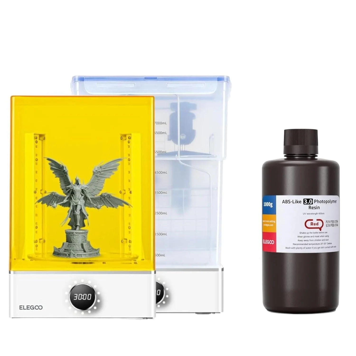 مجموعه شستشو و خشک کن ELEGOO Mercury X و رزین پرینتر سه بعدی ELEGOO ABS-Like 3.0 شفاف قرمز 1000 گرم