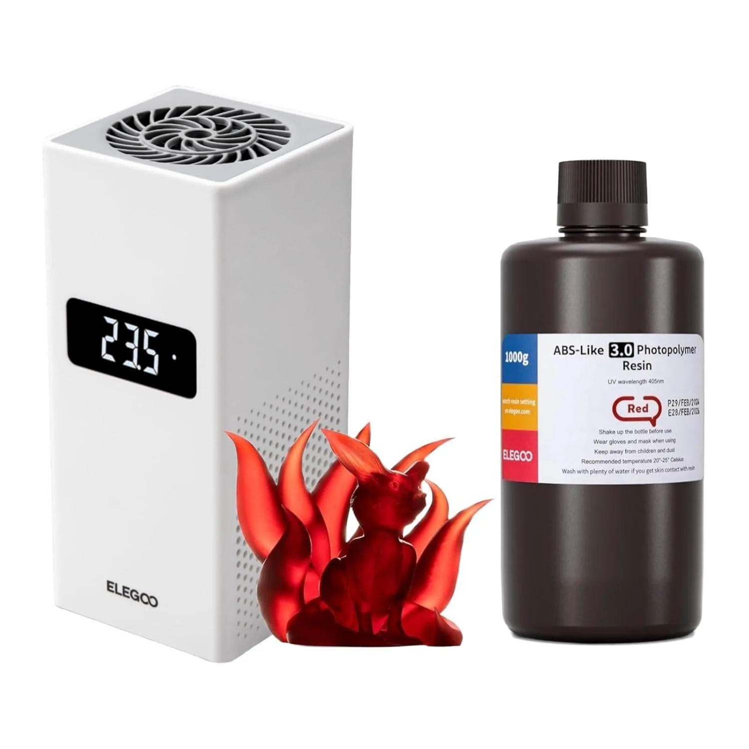 گرمکن کوچک ELEGOO برای پرینتر سه بعدی رزینی و رزین پرینتر سه بعدی ELEGOO ABS-Like 3.0 شفاف قرمز 1000 گرمی