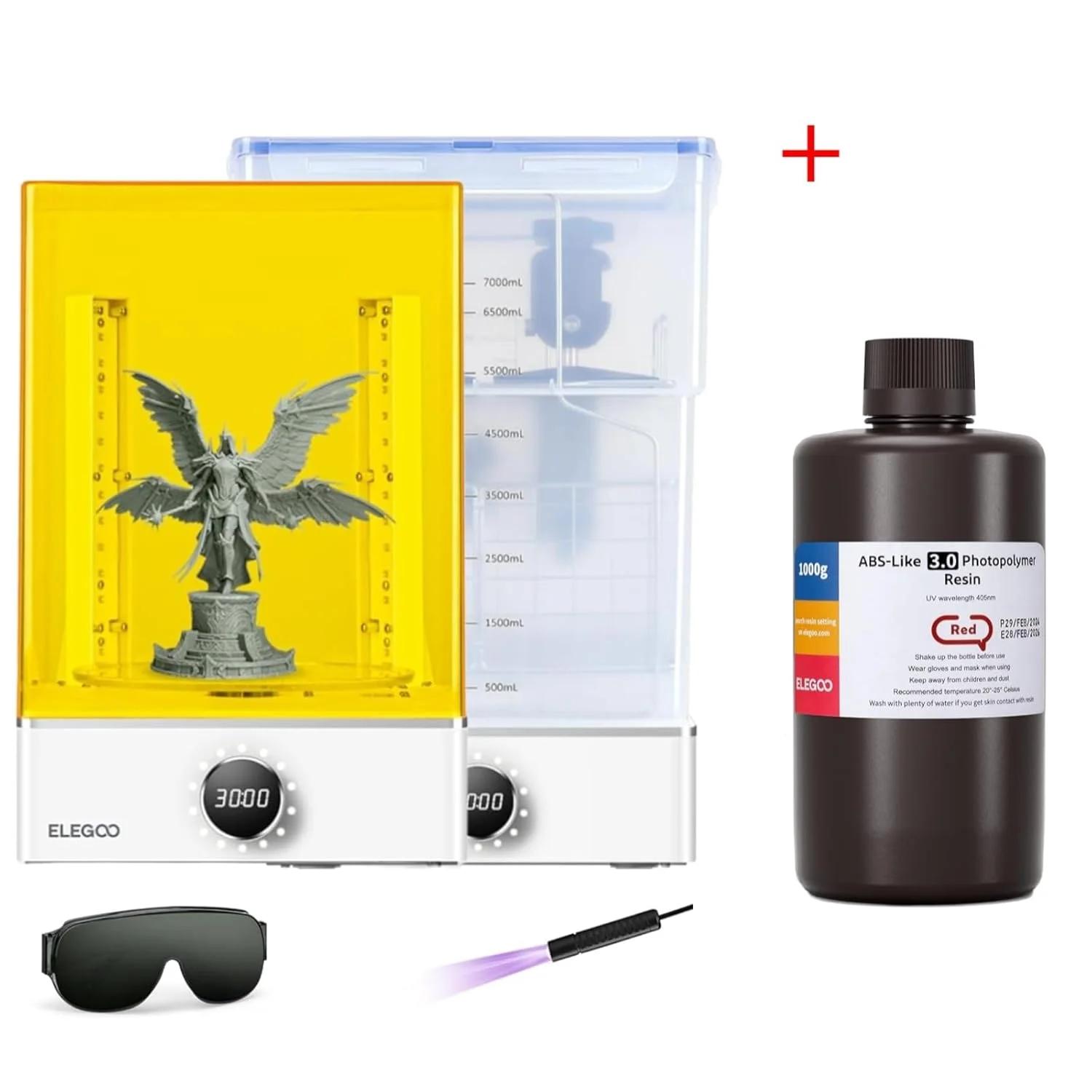 مجموعه شستشو و کیور ELEGOO Mercury XS و رزین پرینتر سه بعدی ELEGOO ABS-Like 3.0 شفاف قرمز 1000 گرم