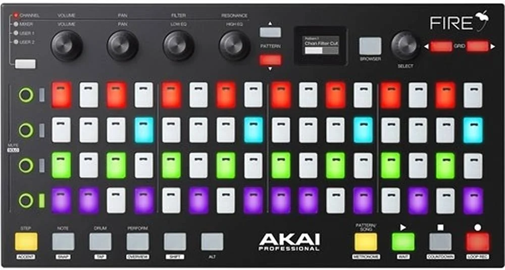 کنترلر آکای پروفشنال فایر با اف ال استودیو 20، ناوبری سریع برای رک کانال، ماتریس دکمه ای 4x16 + نمایشگر OLED، پدهای RGB با حساسیت به ضربه، یکپارچگی Plug-and-Play | AKFIREXUS