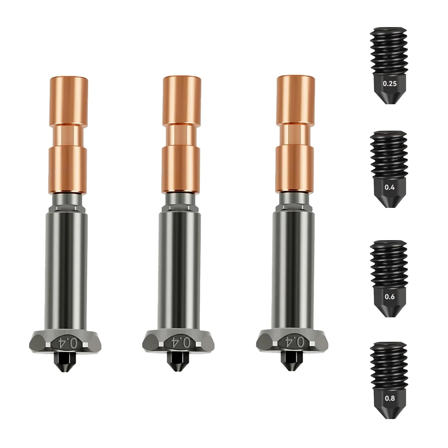 نازل‌های فولادی سخت‌کاری شده 0.4 میلی‌متری جداشدنی 3 عددی ارتقا یافته جدید برای Anycubic Kobra 3 Max، هیت‌بریک تمام فلزی مسی-بنفش، لوازم جانبی پرینتر سه بعدی، هد چاپ برای کیت اکسترودر هات‌اند Kobra 3 Max Combo