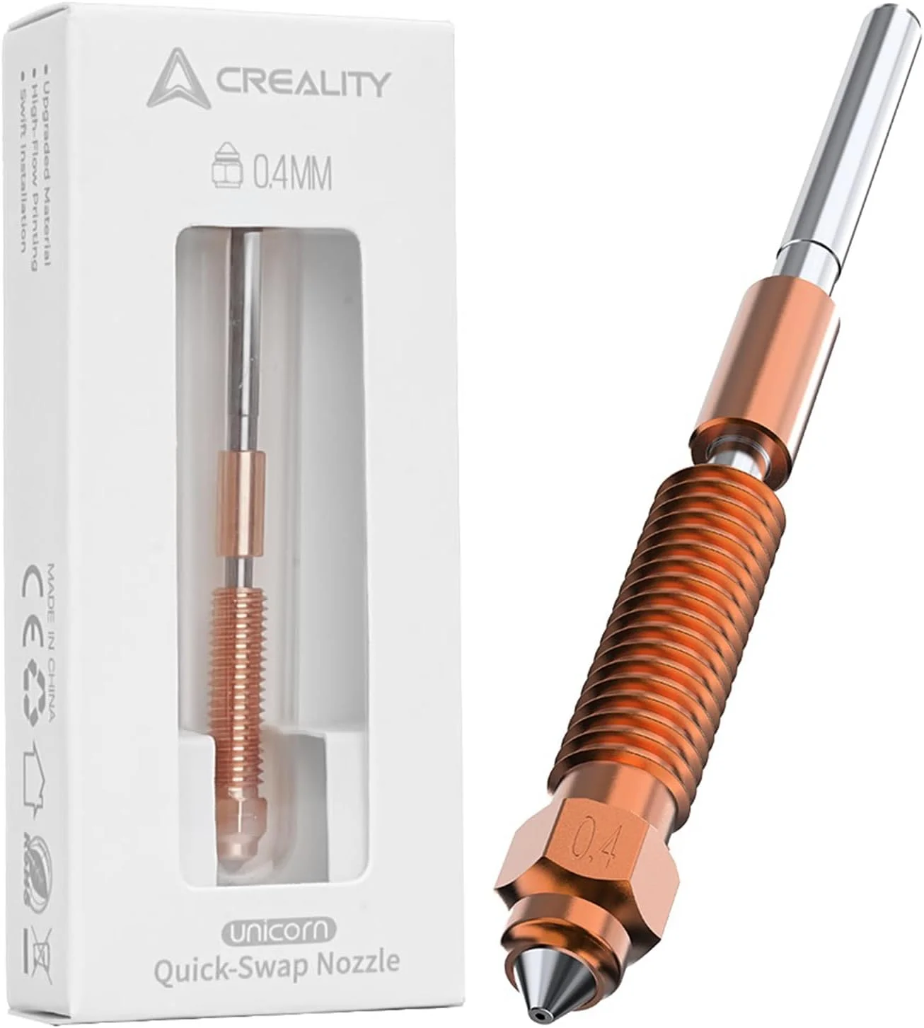 نازل تعویض سریع 0.4 میلی متری Creality K1C Unicorn برای پرینتر سه بعدی Ender 3 V3/Plus، K1 SE و هات اند Unicorn K1/MAX، نازل های آلیاژ مس + فولاد سخت شده برای چاپ PLA، ABS، PETG، TPU، PP، PC، PLA-CF، PA-CF، PET-CF