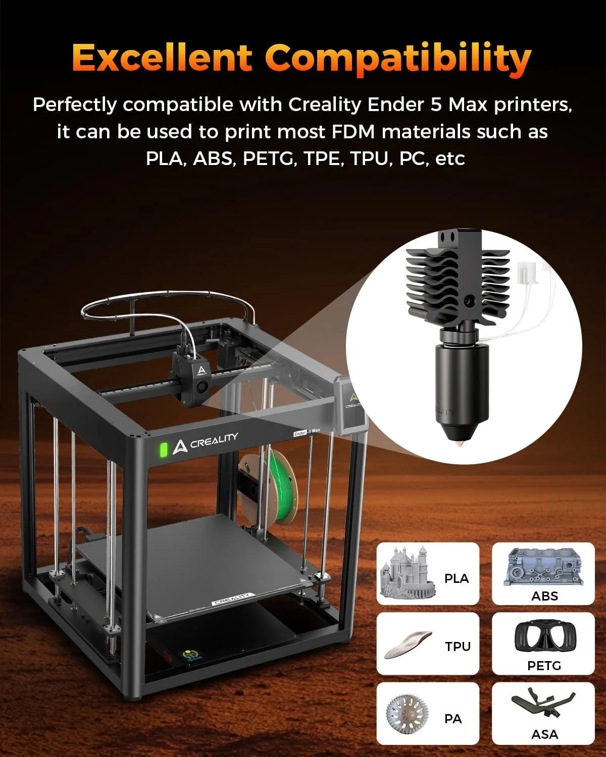 کیت بلوک گرمایش سرامیکی Creality Ender 5 Max، رسانایی حرارتی بالا، چاپ با جریان بالا، مقاومت در برابر درجه حرارت بالا (300 درجه سانتیگراد)، تعویض سریع، هات اند پرینتر سه بعدی اصلی Creality