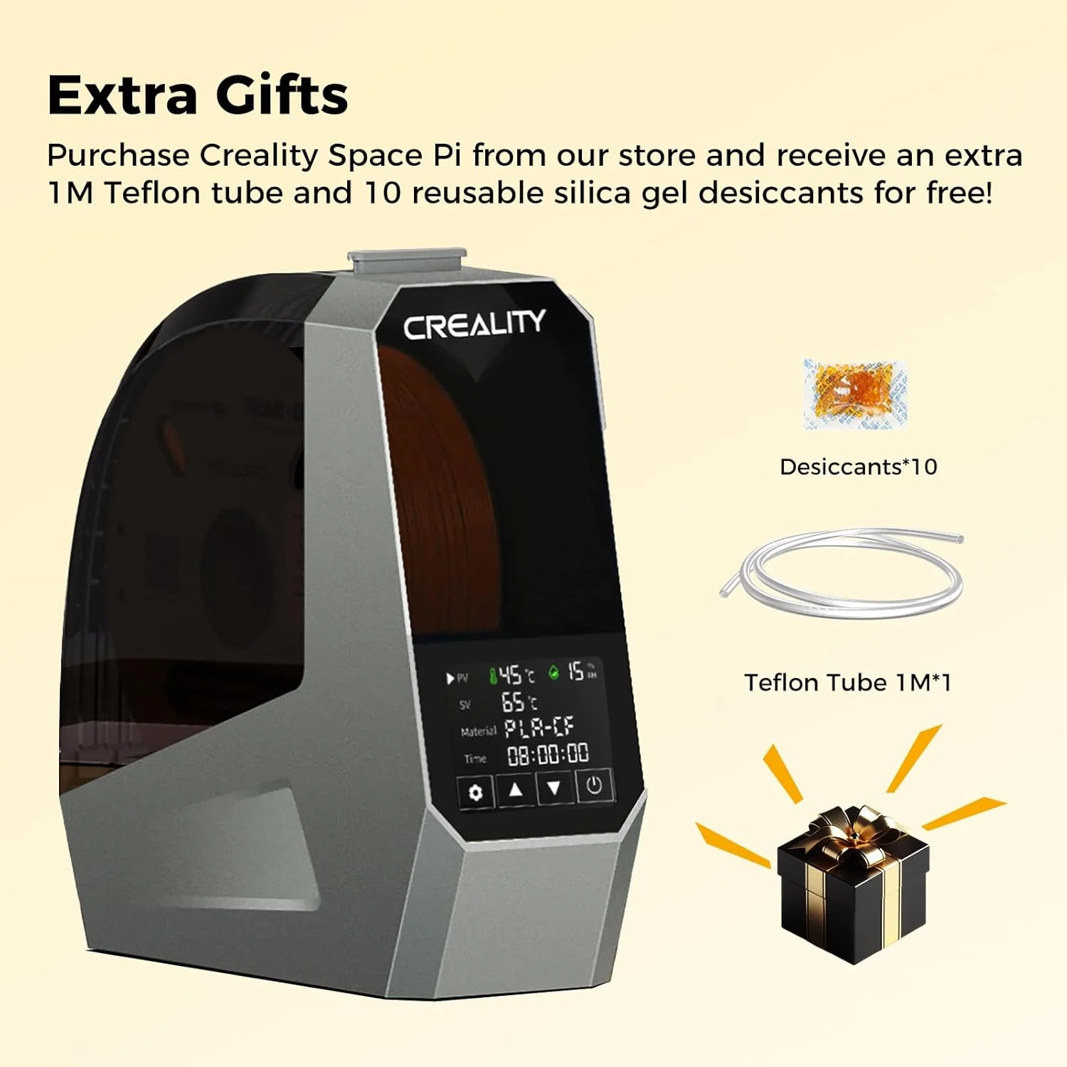 خشک کن فیلامنت پرینت سه بعدی CREALITY مدل Space Pi، دارای گرم کننده PTC، گرمایش سریع 360 درجه 45-70 درجه سانتیگراد، صفحه لمسی LCD 3.7 اینچی، تنظیم با یک کلید، سازگار با PLA PETG ABS TPU