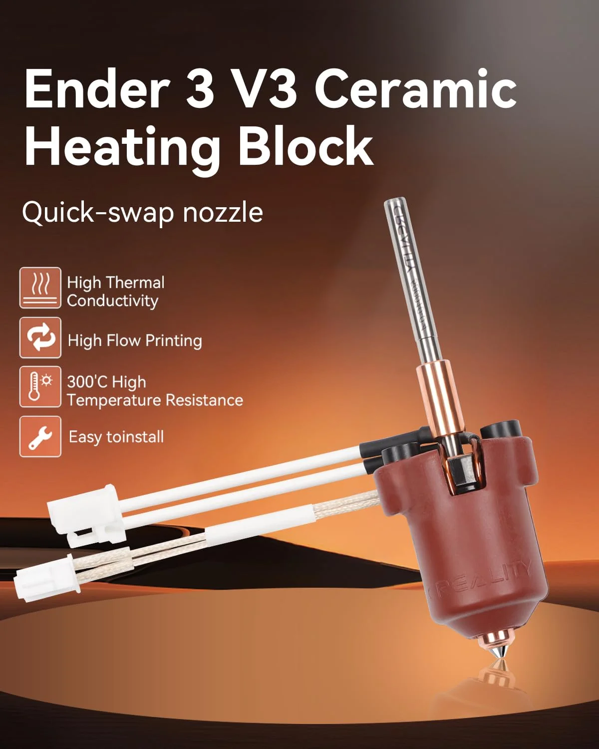 کیت بلوک گرمایش سرامیکی رسمی Creality Ender 3 V3 Plus/3 V3، با نازل یکپارچه، پشتیبانی از دمای بالای 300 درجه سانتیگراد و چاپ با سرعت بالا 600 میلی‌متر بر ثانیه، کیت هات‌اند سریع 60 واتی، جایگزین هات‌اند اکسترودر برای Ender 3 V3 Plus، Ender 3 V3