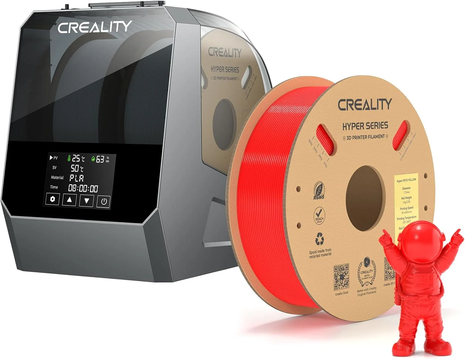 خشک کن فیلامنت دو محفظه ای Creality Official Space PI Filament Dryer Plus به همراه فیلامنت Hyper PETG قرمز