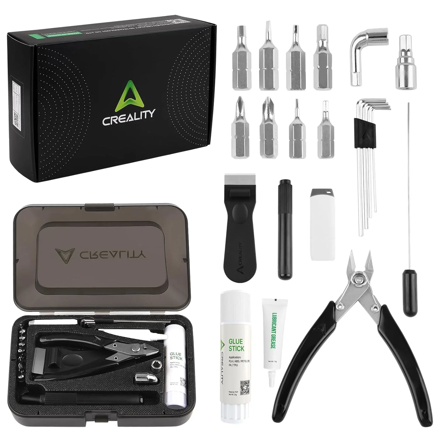 جعبه ابزار عمومی رسمی کرالیتی، مجموعه ابزار چاپگر سه بعدی 11 عددی در 1، لوازم جانبی ضروری چاپ سه بعدی برای پرداخت، تمیز کردن، چاپ، ابزار حذف، مناسب برای همه چاپگرهای FDM