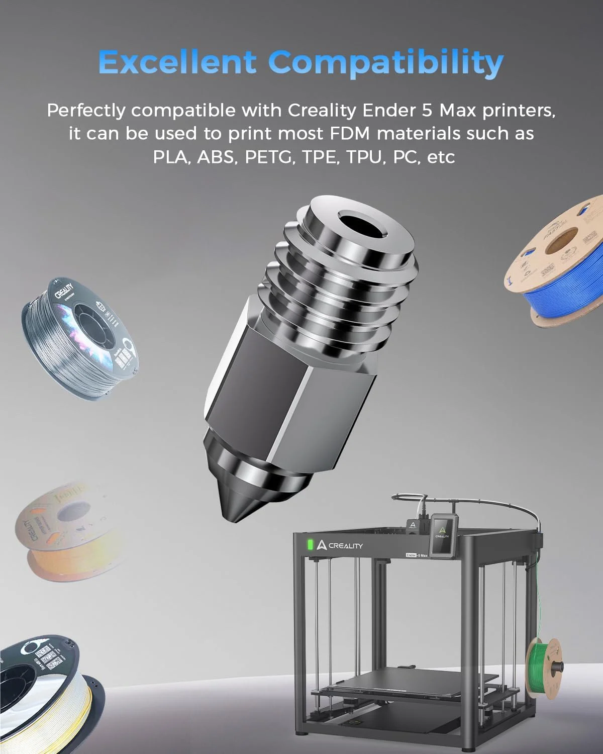 نازل‌های Creality Ender 5 Max، ساخته شده از آلیاژ مس ارتقا یافته، سختی بالا، قابلیت چاپ در دمای بالا (500℃)، گرفتگی کمتر، بادوام و قابل اعتماد، 0.4/0.6/0.8 میلی‌متر، 8 عدد، نازل پرینتر سه بعدی