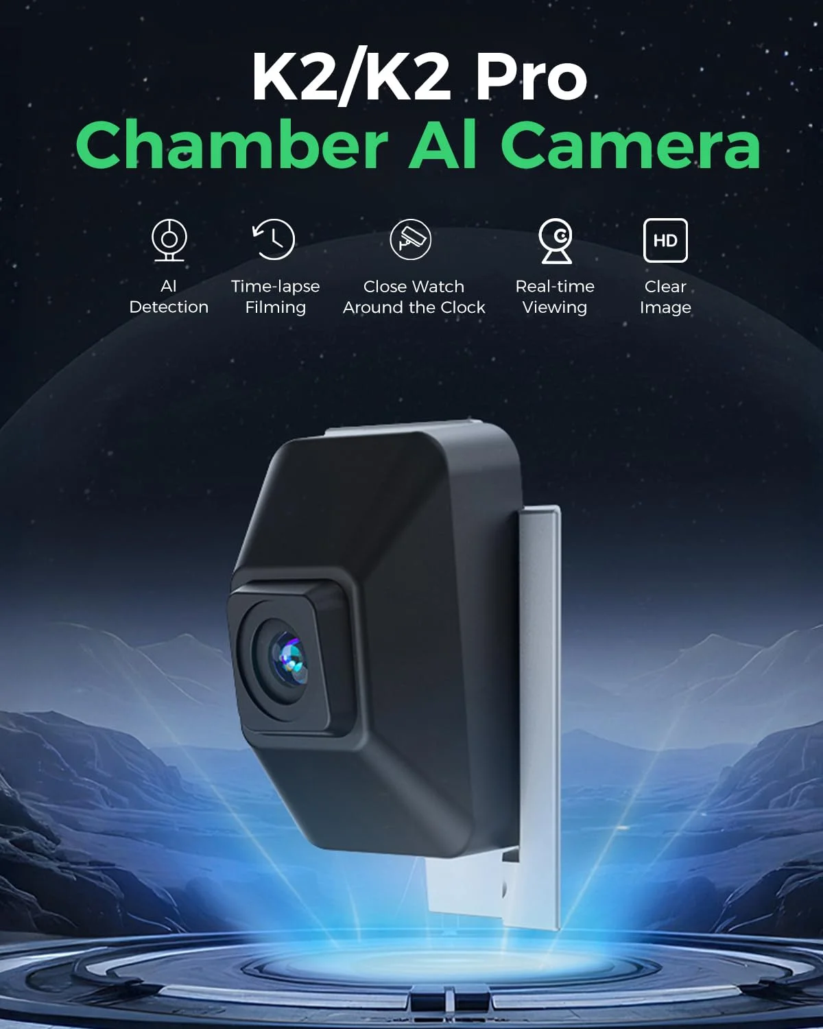 دوربین هوش مصنوعی Creality K2/K2 Pro، تولید خودکار ویدیو تایم لپس، نظارت از راه دور، تشخیص هوش مصنوعی، لوازم جانبی پرینتر سه بعدی