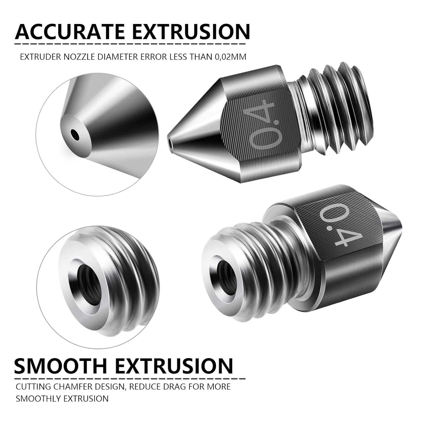 نازل فولادی سخت کاری شده MK8 برای پرینترهای سه بعدی، مقاوم در برابر درجه حرارت بالا، سر نازل تمام فلزی تنگستن ارتقا یافته برای Makerbot Ender 3 Ender-3 pro S1 CR-10 Series (پک 5 عددی)