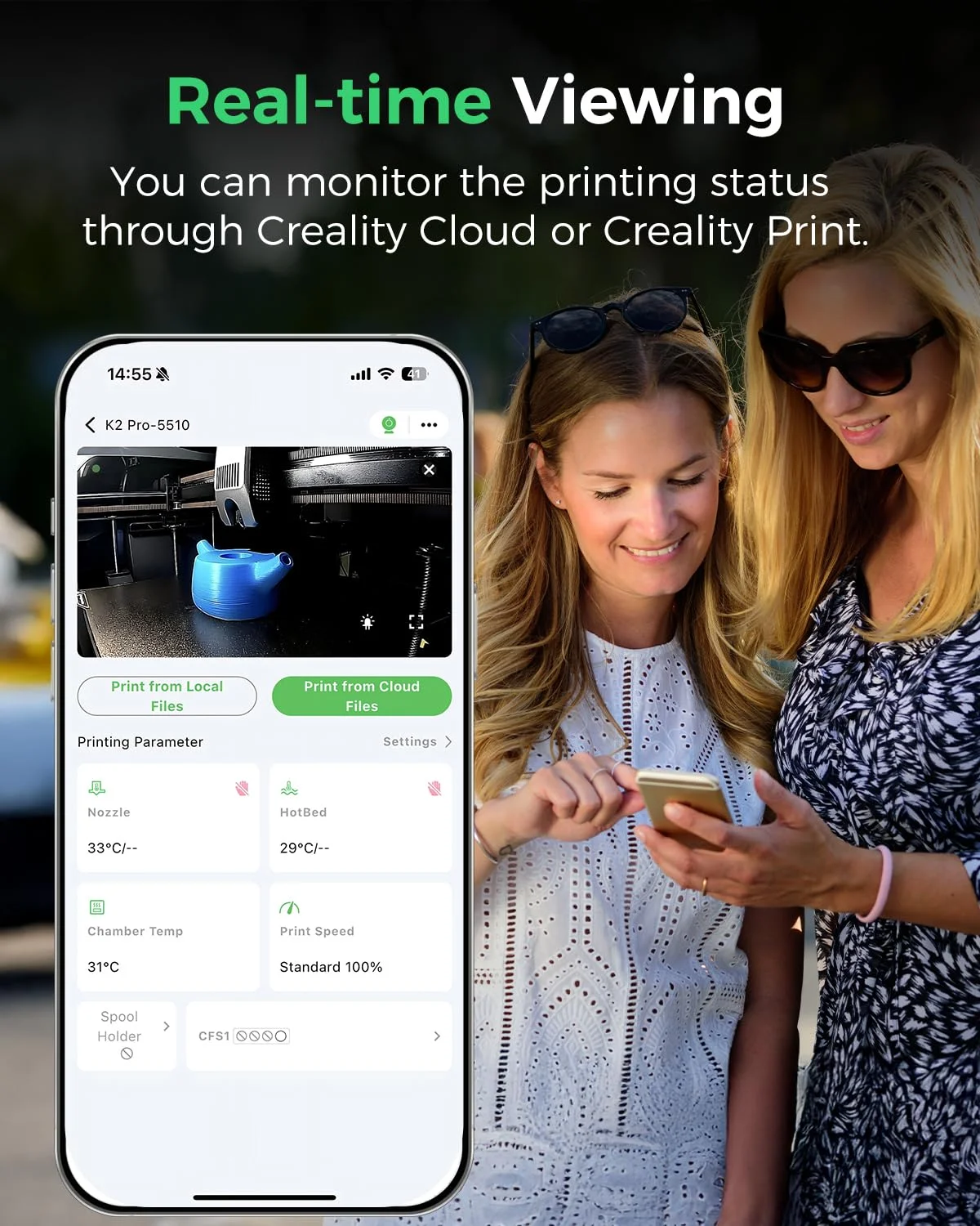 دوربین هوش مصنوعی Creality K2/K2 Pro، تولید خودکار ویدیو تایم لپس، نظارت از راه دور، تشخیص هوش مصنوعی، لوازم جانبی پرینتر سه بعدی