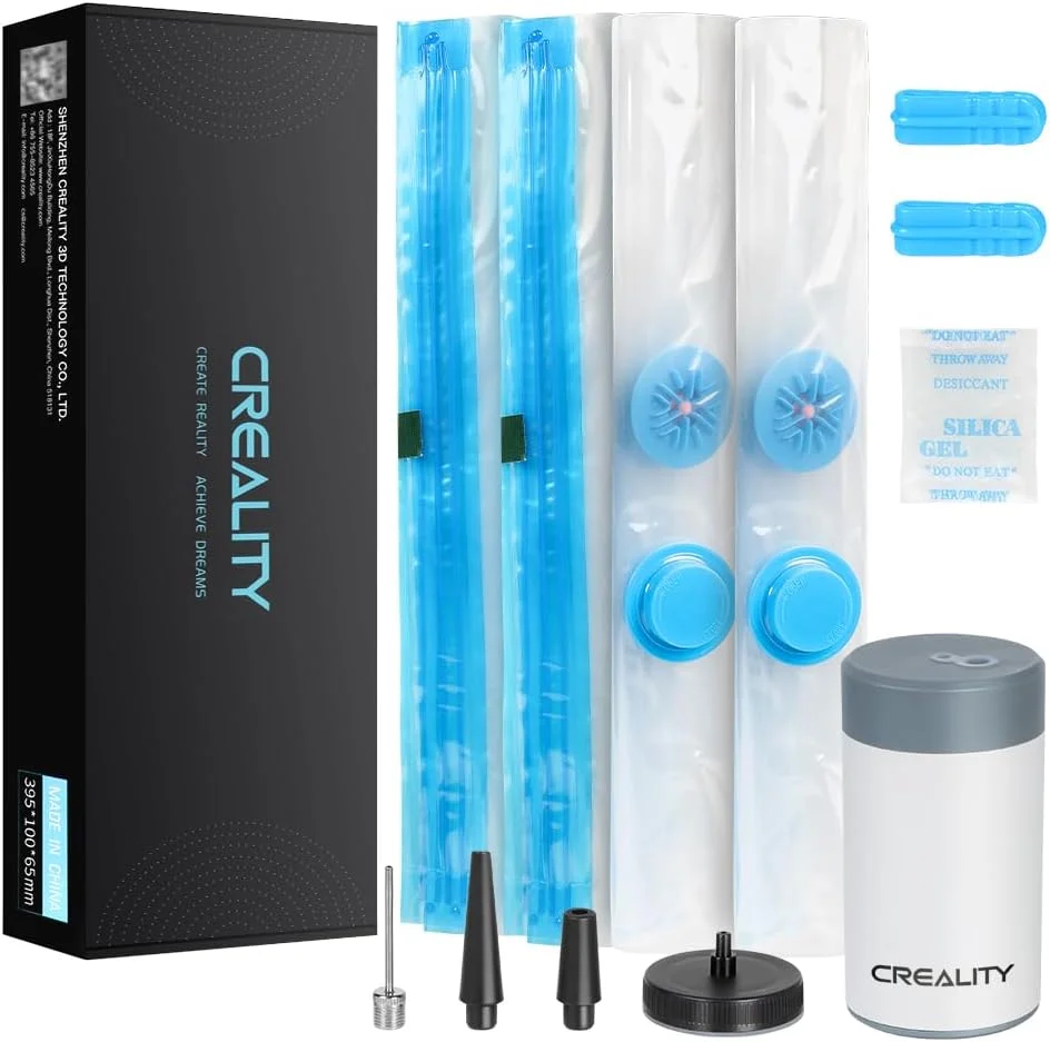 کیسه های نگهداری فیلامنت پرینتر سه بعدی Creality، 8 کیسه شفاف و مهر و موم شده به همراه پمپ برقی، ضد گرد و غبار و مقاوم در برابر رطوبت، حفظ فیلامنت خشک، 40x40 سانتی متر، کیسه های نگهداری قابل استفاده مجدد