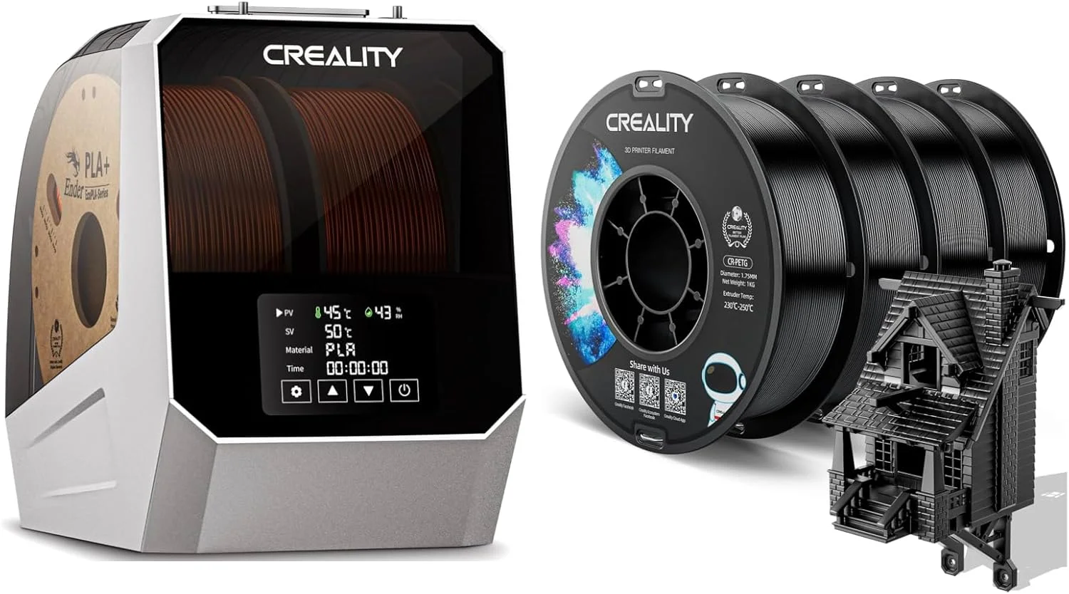 جعبه خشک کن فیلامنت کرالیتی، خشک کن دوال اسپول کرالیتی Space Pi Filament Dryer Plus و بسته فیلامنت چاپگر سه بعدی CREALITY PETG Filament 1.75mm