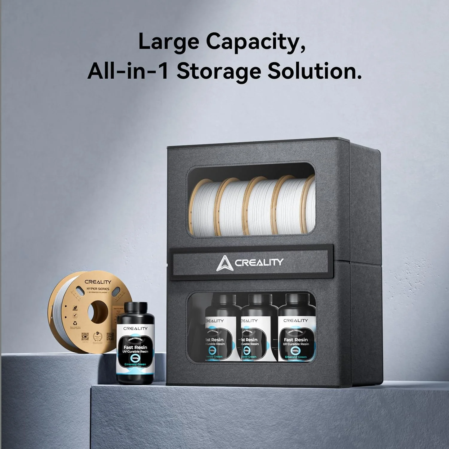 جعبه نگهداری فیلامنت 10 کیلوگرمی Creality، خشک کن فیلامنت سه بعدی با بست مغناطیسی، ضد رطوبت، قفسه با ظرفیت بزرگ و پوشش گرد و غبار رزین، دسترسی آسان