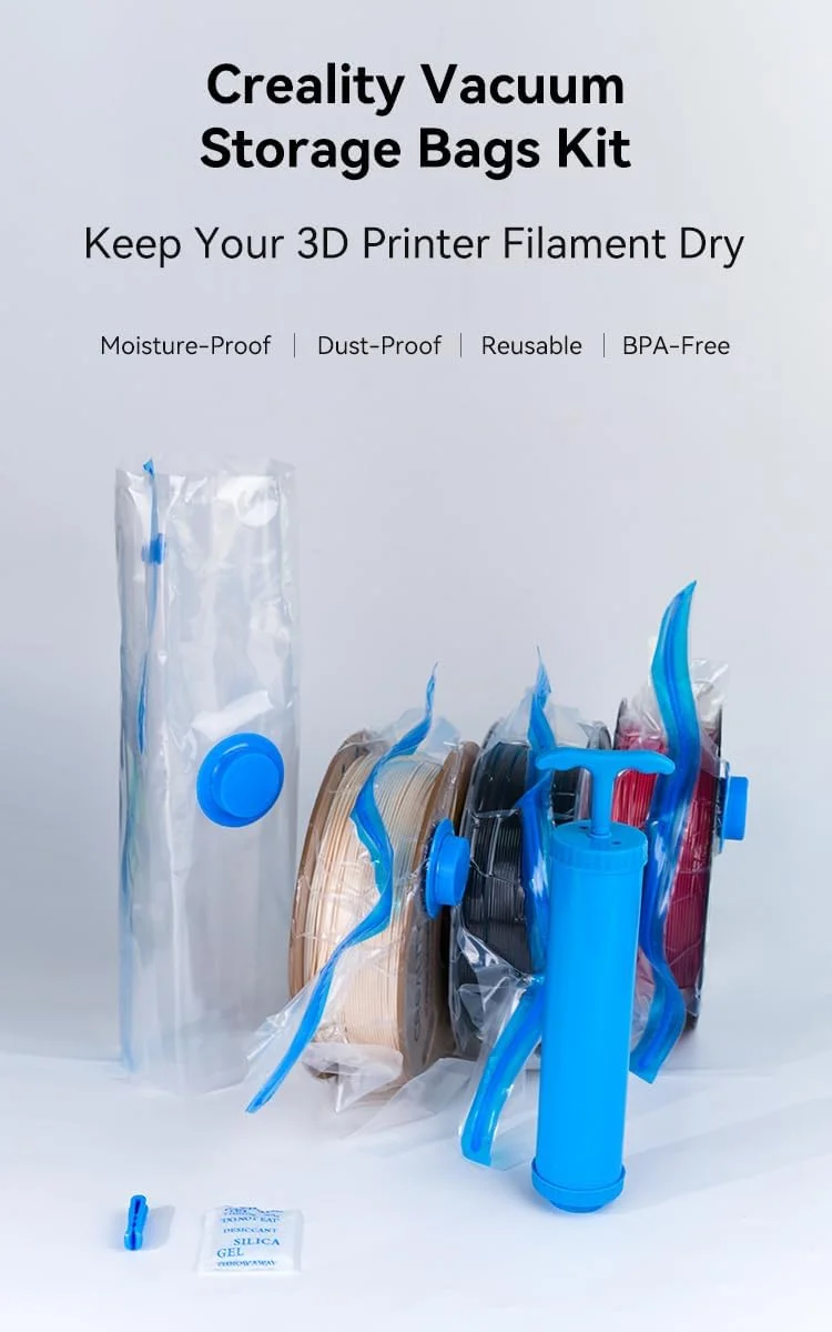 کیت نگهداری وکیوم فیلامنت Creality، شامل 10 کیسه نگهداری مهر و موم شده با پمپ دستی/مواد خشک کننده، خشک کن فیلامنت سه بعدی برای فیلامنت پرینتر سه بعدی 1 کیلوگرمی (40x40 سانتی متر)