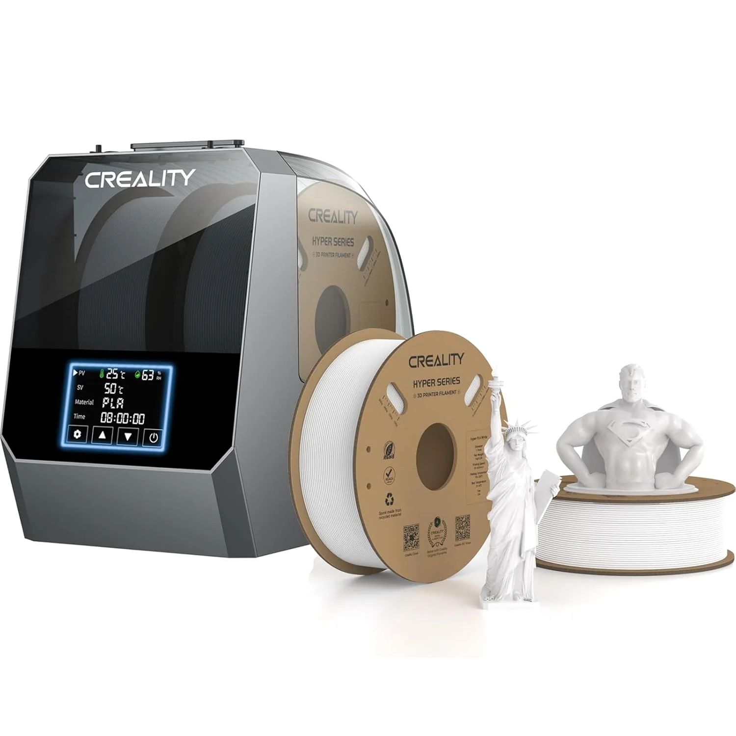 فیلامنت PLA هایپر کرئالیتی 1.75 میلیمتر سفید 2 کیلوگرم و خشککن فیلامنت کرئالیتی Space Pi فیلامنت PLA هایپر کرئالیتی 1.75 میلیمتر سفید 2 کیلوگرم و خشککن فیلامنت کرئالیتی Space Pi