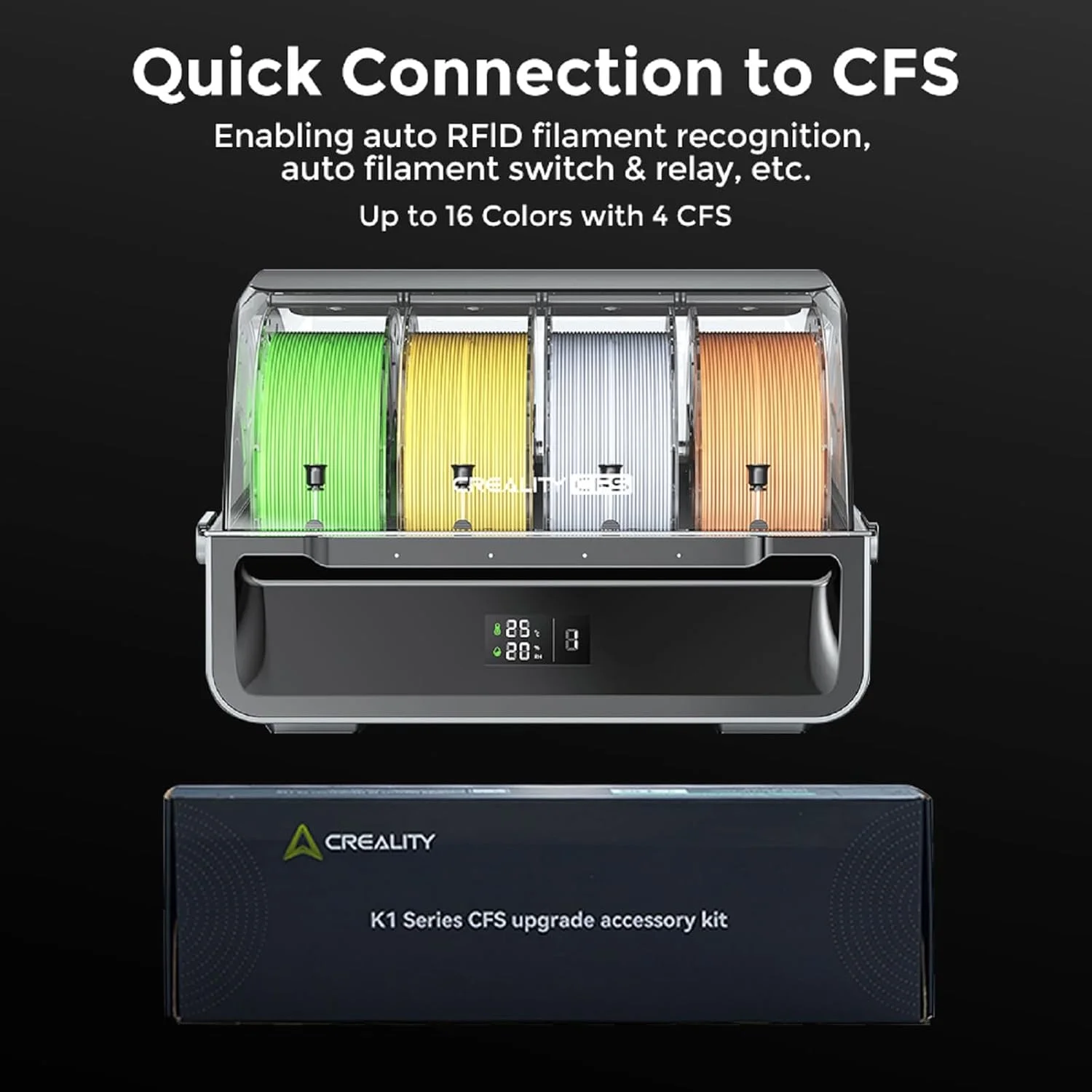 کیت ارتقاء Creality CFS برای پرینترهای سه بعدی سری K1، چاپ چند رنگی با حداکثر 16 رنگ را فعال می کند، سازگار با K1 Max، K1C، K1، K1 SE، شامل اکسترودر جدید و پشتیبانی از RFID