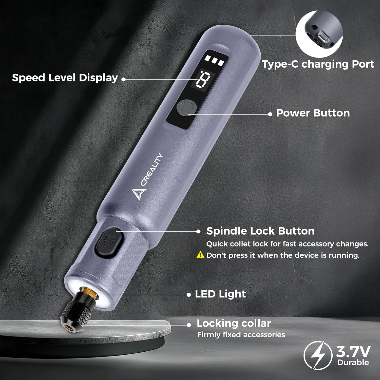 ابزار چرخشی مینی بی سیم Creality برای پرداخت نهایی پرینت های سه بعدی، شارژ USB، 6 سرعته، کیت ابزار چرخشی برقی برای سنباده زنی، پولیش، حذف ساپورت، سوراخکاری، قلم زنی، حکاکی