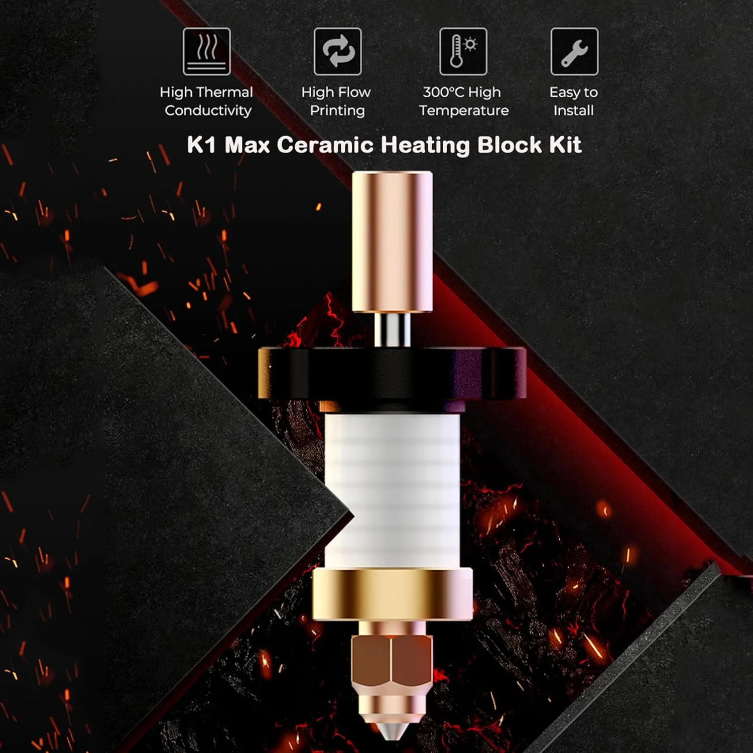 کیت بلوک حرارتی سرامیکی Creality K1، پرینتر سه بعدی 300 درجه سانتیگراد لوله گلو تیتانیوم آلیاژی با دمای بالا، کیت بلوک حرارتی هات اند با 5 عدد نازل 0.4 میلی متری برای K1، K1 Max