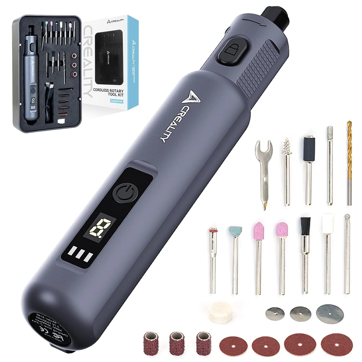 کیت ابزار چرخشی شارژی کرالیتی با 23 قطعه جانبی/سری، 6 سرعت متغیر، ابزار چند منظوره پرینتر سه بعدی برای پرداخت، سنباده زنی، پولیش، سوراخکاری و برش مواد مختلف مدل های پرینت سه بعدی