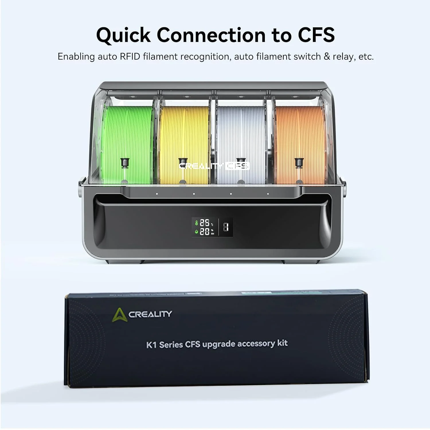 کیت لوازم جانبی ارتقاء CFS سری Creality K1 برای پرینترهای سه بعدی K1، K1C، K1 MAX و K1 SE، اتصال به سیستم فیلامنت CFS برای چاپ چند رنگ، با اکسترودر جدید برای تغییر دقیق فیلامنت
