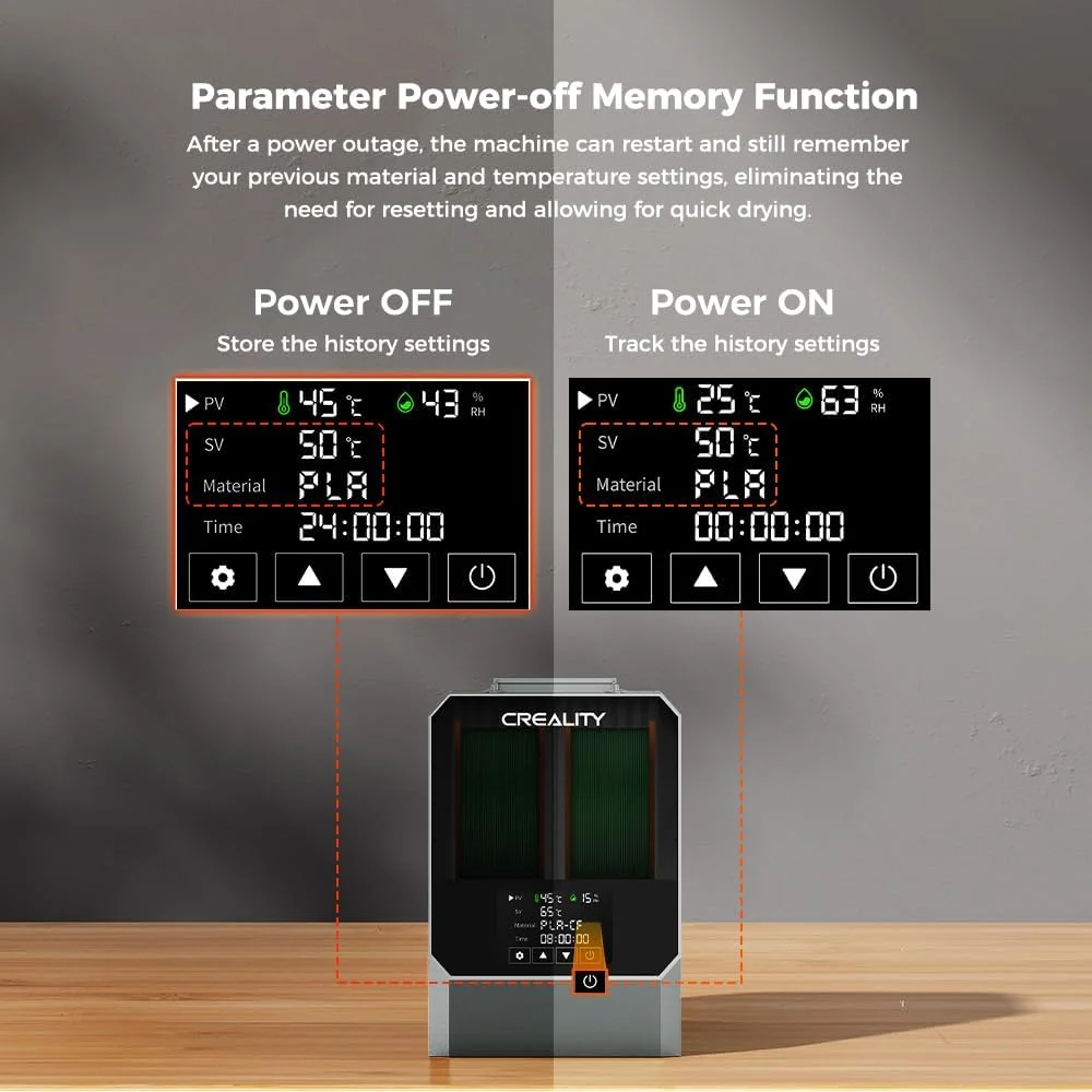 خشک کن فیلامنت با محفظه نگهداری، جعبه خشک کن فیلامنت پرینتر سه بعدی دو قرقره، گرمایش 360 درجه دوگانه و فن، صفحه لمسی، نگهدارنده برای PLA PETG ABS TPU، 1.75/2.85/3mm