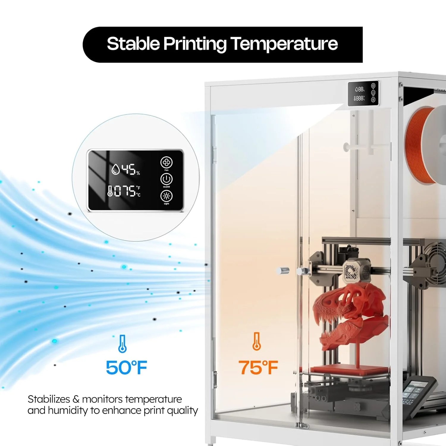 محفظه پرینتر سه بعدی با تهویه، ترمو-هیگرومتر و چراغ LED، کاهش موثر صدا، مناسب برای پرینترهای سه بعدی تا ابعاد 23 اینچ عرض، 22.4 اینچ عمق و 25.4 اینچ ارتفاع