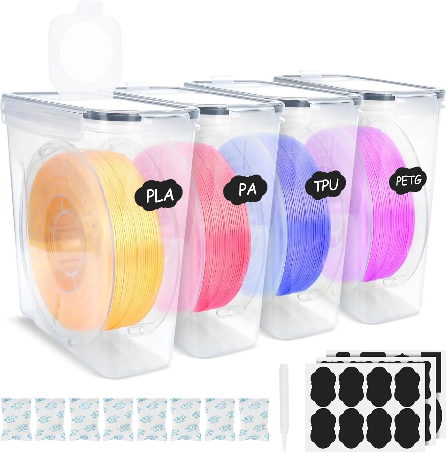 جعبه نگهداری فیلامنت - بسته 4 عددی محفظه فیلامنت به همراه ماده خشک کننده و برچسب قابل استفاده مجدد برای نگهداری خشک فیلامنت های چاپ سه بعدی، ضد آب و ضد گرد و غبار 4.0 لیتری جعبه نگهداری فیلامنت - بسته 4 عددی محفظه فیلامنت به همراه ماده خشک کننده و برچسب قابل استفاده مجدد برای نگهداری خشک فیلامنت های چاپ سه بعدی، ضد آب و ضد گرد و غبار 4.0 لیتری