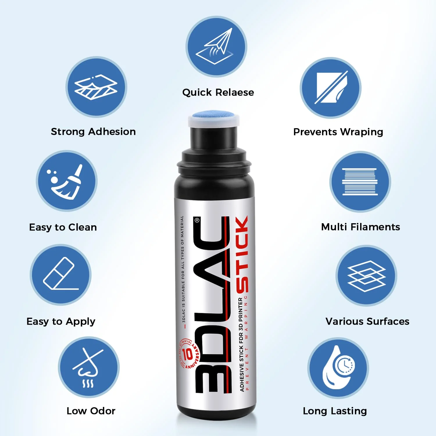 چسب بستر چاپگر سه بعدی 3DLAC، چسبندگی قوی، کاهش تاب برداشتن برای فیلامنت های ABS، PLA و PETG روی صفحات ساخت سازگار، 80 میلی لیتر