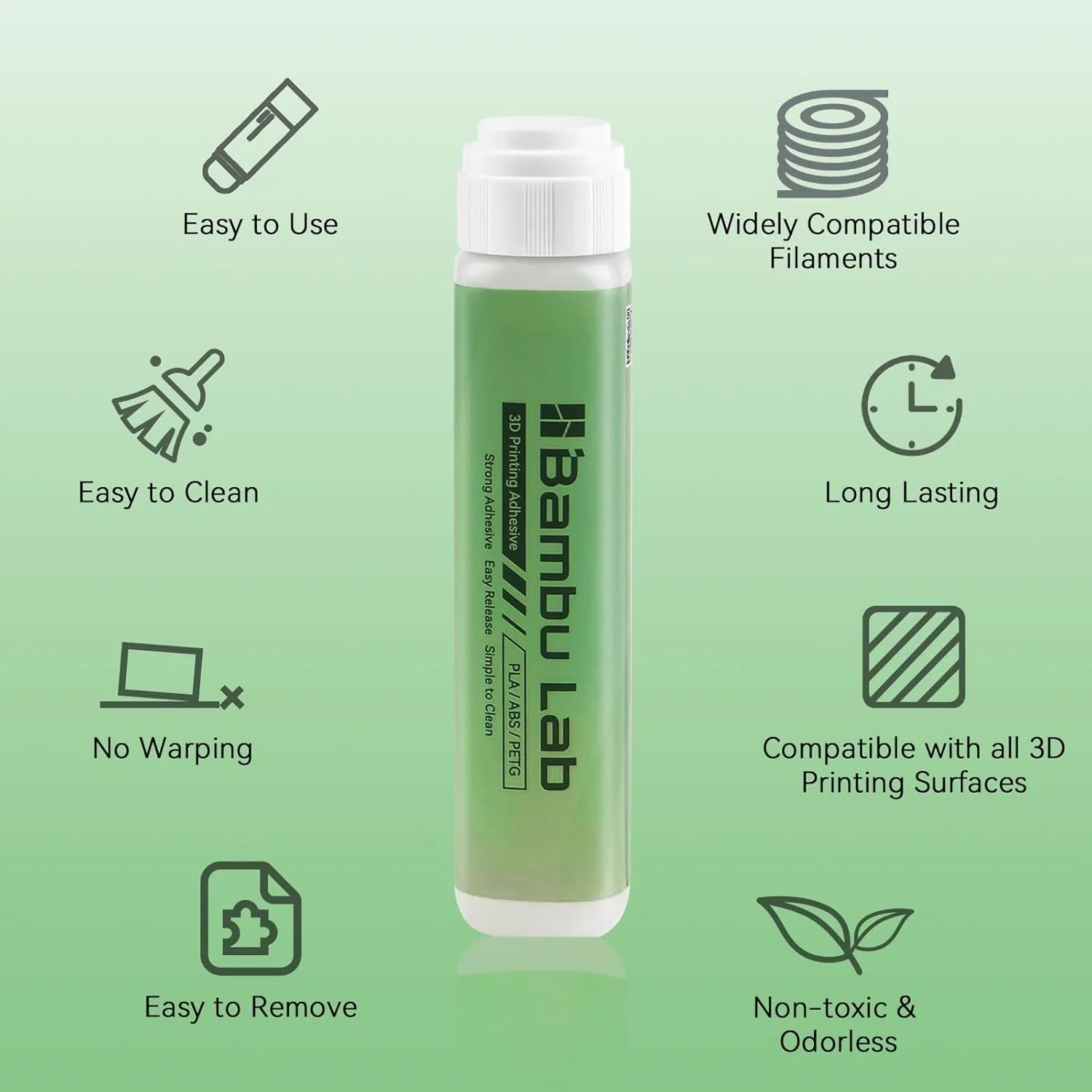 چسب چسبنده سازگار با پرینتر سه بعدی بامبو لب، چسبندگی قوی کاهش تاب برداشتن برای پرینتر سه بعدی بامبو لب A1/A1 Mini/P1/X1 PLA/ABS/PETG/PC/PA/TPU فیلامنت 60 میلی لیتر