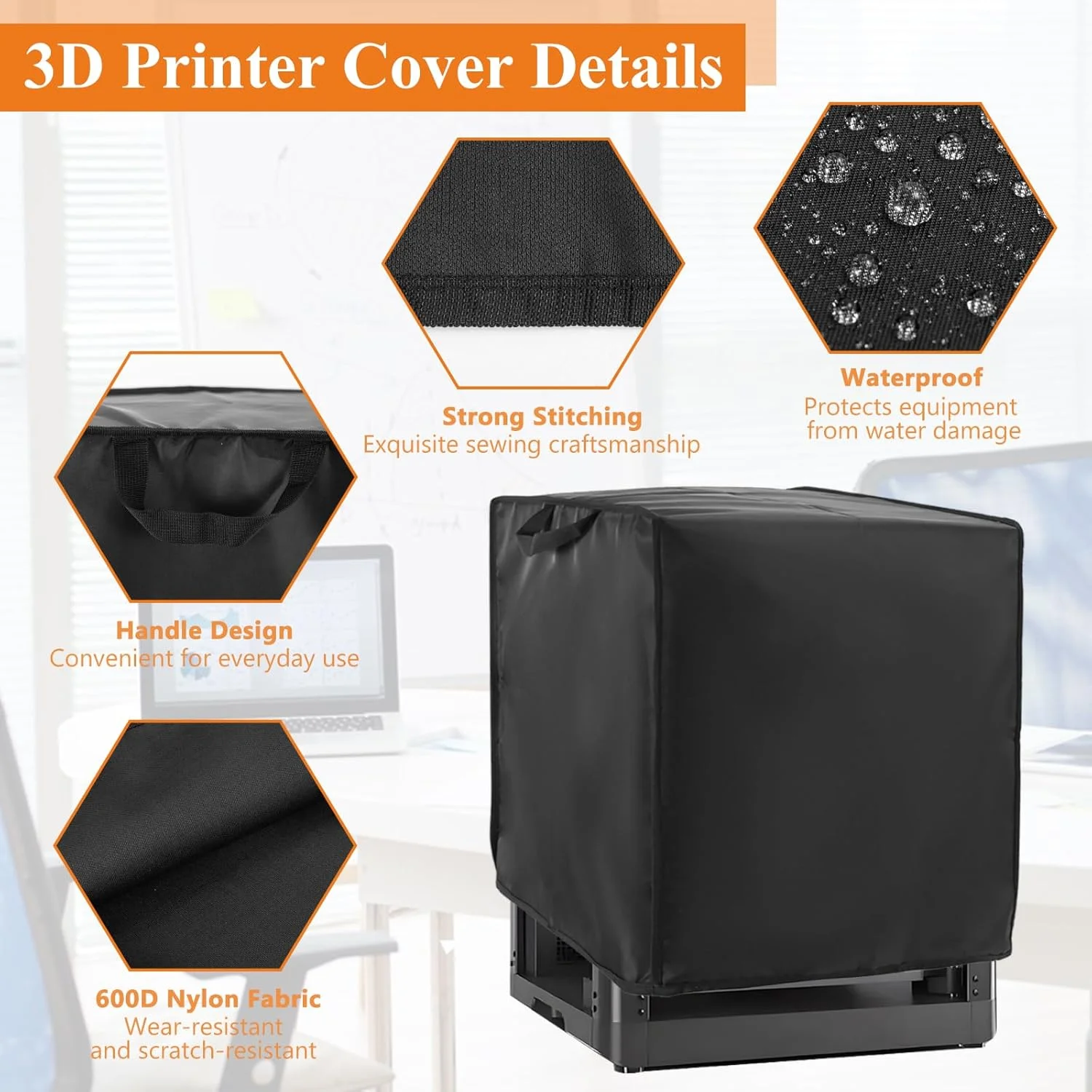 روکش پرینتر سه بعدی، سازگار با FLASHFORGE 5M/Creality، نایلون سنگین 600D، لوازم جانبی محافظ گرد و غبار، محافظ تجهیزات ضد الکتریسیته ساکن، برای محفظه پرینتر سه بعدی (17.7Lx16.9Wx18.9H اینچ، مشکی)