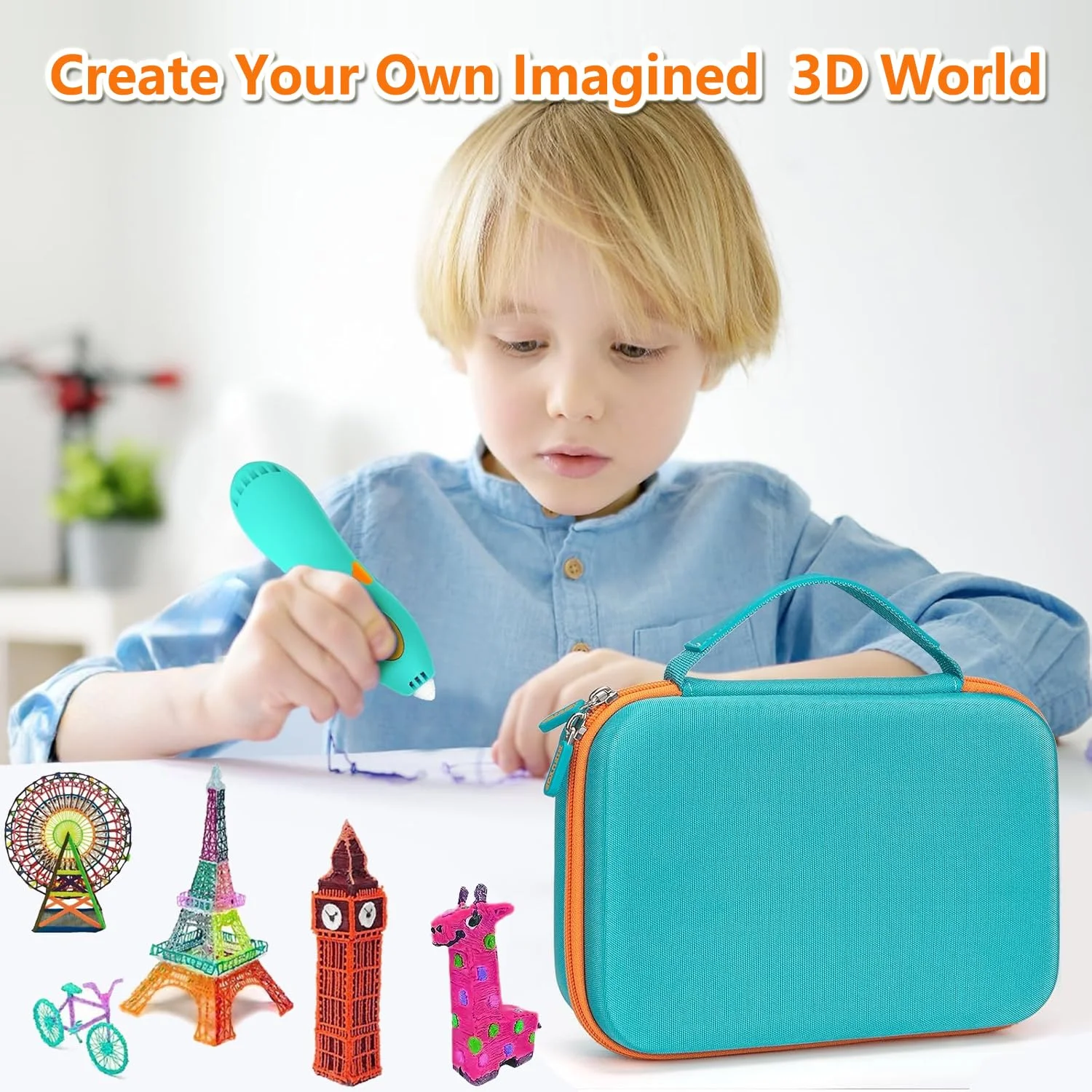 کیف مخصوص قلم سه بعدی 3Doodler Start+ Essentials (مدل 2023، 2024) برای پسران و دختران، کیف نگهداری لوازم هنری و آموزشی STEM، کیف حمل فیلامنت پرینت سه بعدی و کابل USB (فقط جعبه)