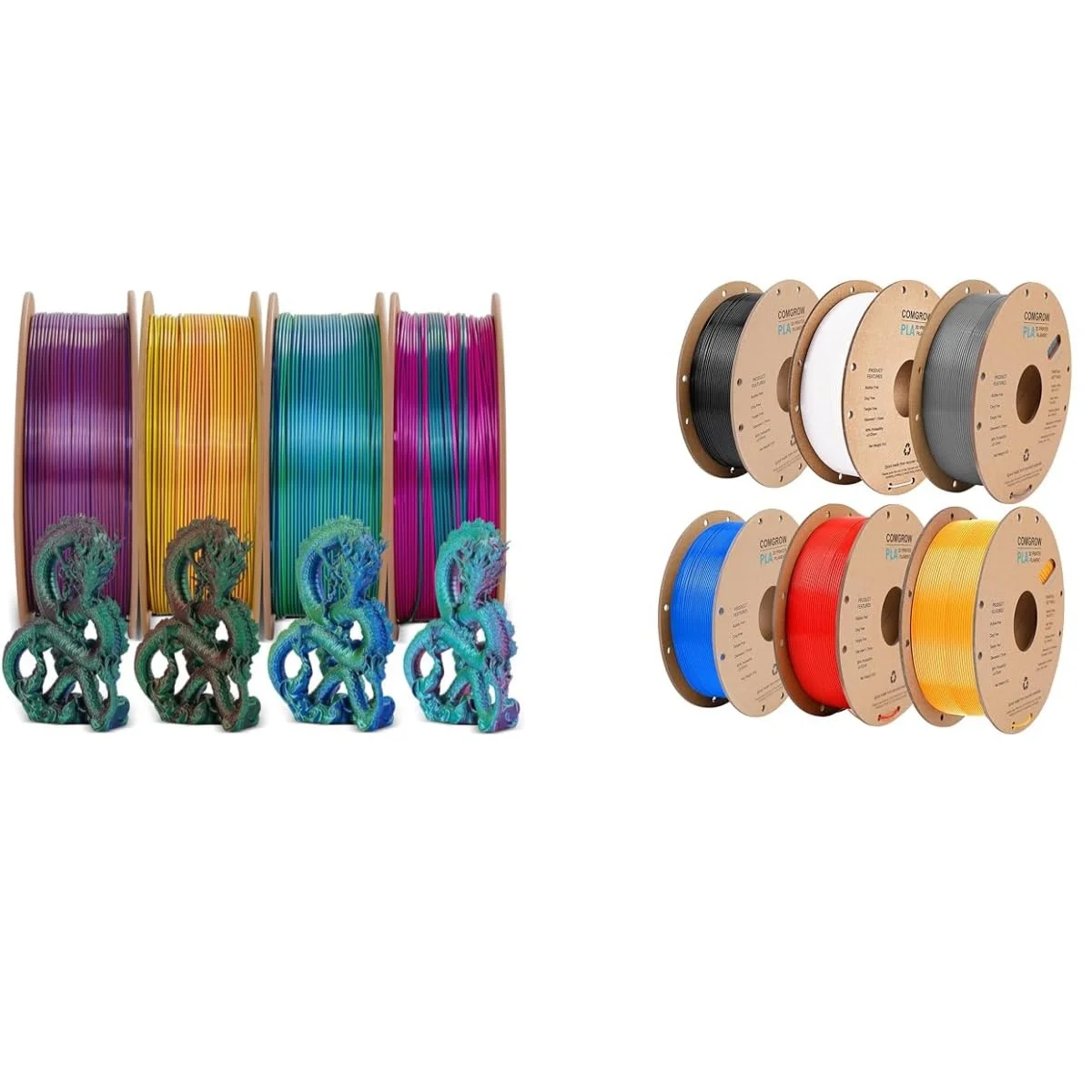 فیلامنت پرینتر سه بعدی PLA ابریشمی سه رنگ Comgrow، فیلامنت رنگین کمانی PLA 1.75 میلی متر 4 کیلوگرمی، فیلامنت سه بعدی Coextrusion با ابریشم براق و فیلامنت پرینتر سه بعدی PLA 6 کیلوگرمی