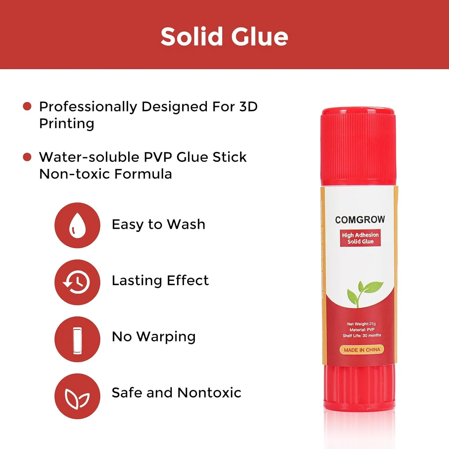 چسب ماتیکی پرینتر سه بعدی Comgrow بسته 5 عددی، چسب ماتیکی پرینتر سه بعدی کاهش دهنده تاب برداشتن برای چسب جامد PVP بستر گرم پرینتر سه بعدی برای PLA/ABS/PETG/PC/PA/TPU 21 گرم/0.74 اونس