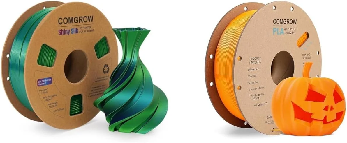 فیلامنت پرینتر سه بعدی PLA ابریشمی Comgrow، دو رنگ مشکی و سبز، فیلامنت PLA برای پرینت سه بعدی 1.75 میلی متر، رول 1 کیلوگرمی، فیلامنت سه بعدی ابریشمی براق Coextrusion و فیلامنت پرینتر سه بعدی PLA نارنجی 1 کیلوگرمی