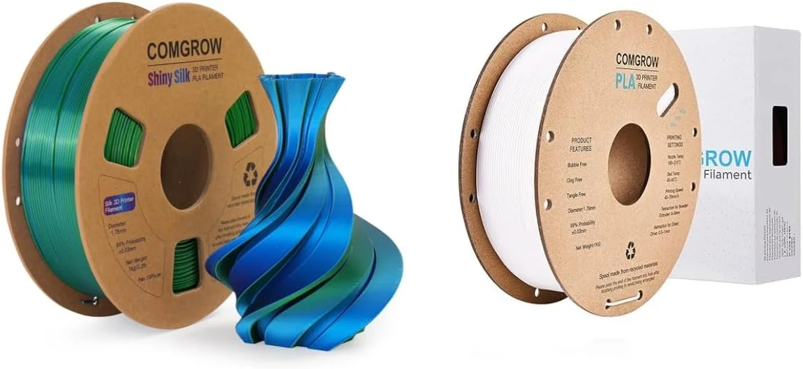فیلامنت پرینتر سه بعدی PLA ابریشمی Comgrow، دو رنگ سبز و آبی، فیلامنت PLA برای پرینت سه بعدی 1.75 میلی متر، اسپول 1 کیلوگرمی، فیلامنت سه بعدی ابریشمی براق Coextrusion و فیلامنت سفید PLA برای پرینتر سه بعدی 1 کیلوگرمی