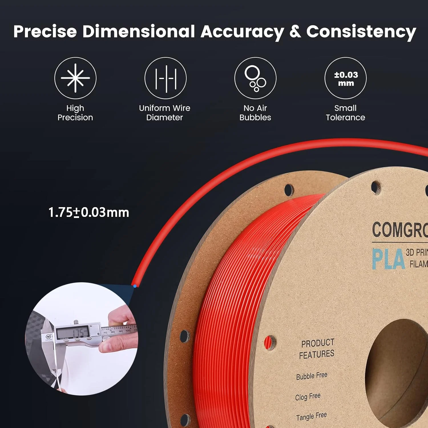 فیلامنت پرینتر سه بعدی PLA کامگرو، فیلامنت PLA پرینتر سه بعدی 1.75 میلی متری، قرقره 1 کیلوگرمی، PLA قرمز و ابریشمی براق رنگین کمانی چند رنگ