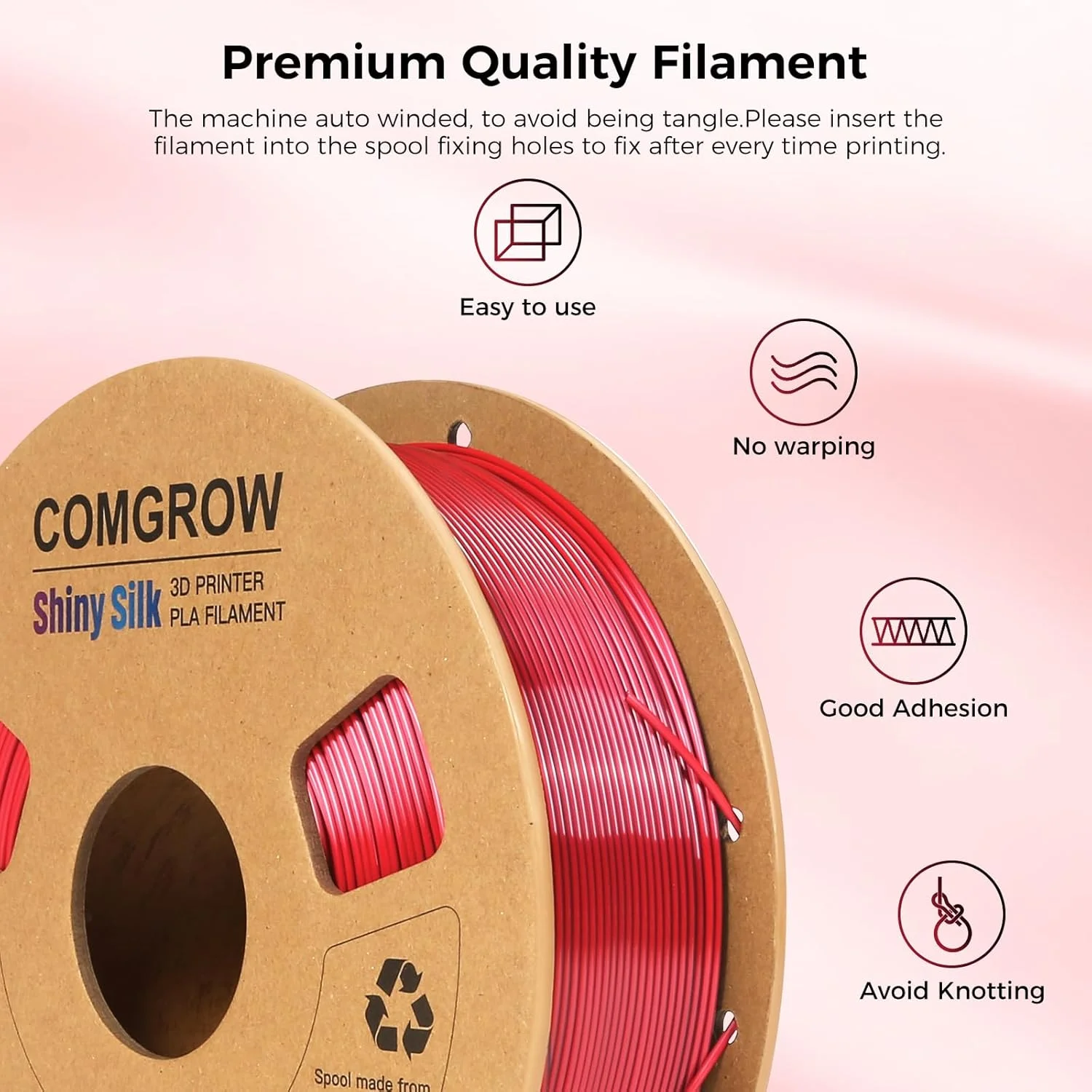 فیلامنت پرینتر سه بعدی PLA ابریشمی Comgrow، دو رنگ مشکی و قرمز 2 در 1، فیلامنت PLA پرینت سه بعدی 1.75 میلی متر 1 کیلوگرمی، فیلامنت سه بعدی ابریشمی براق Coextrusion و فیلامنت پرینتر سه بعدی PETG بنفش 1 کیلوگرمی