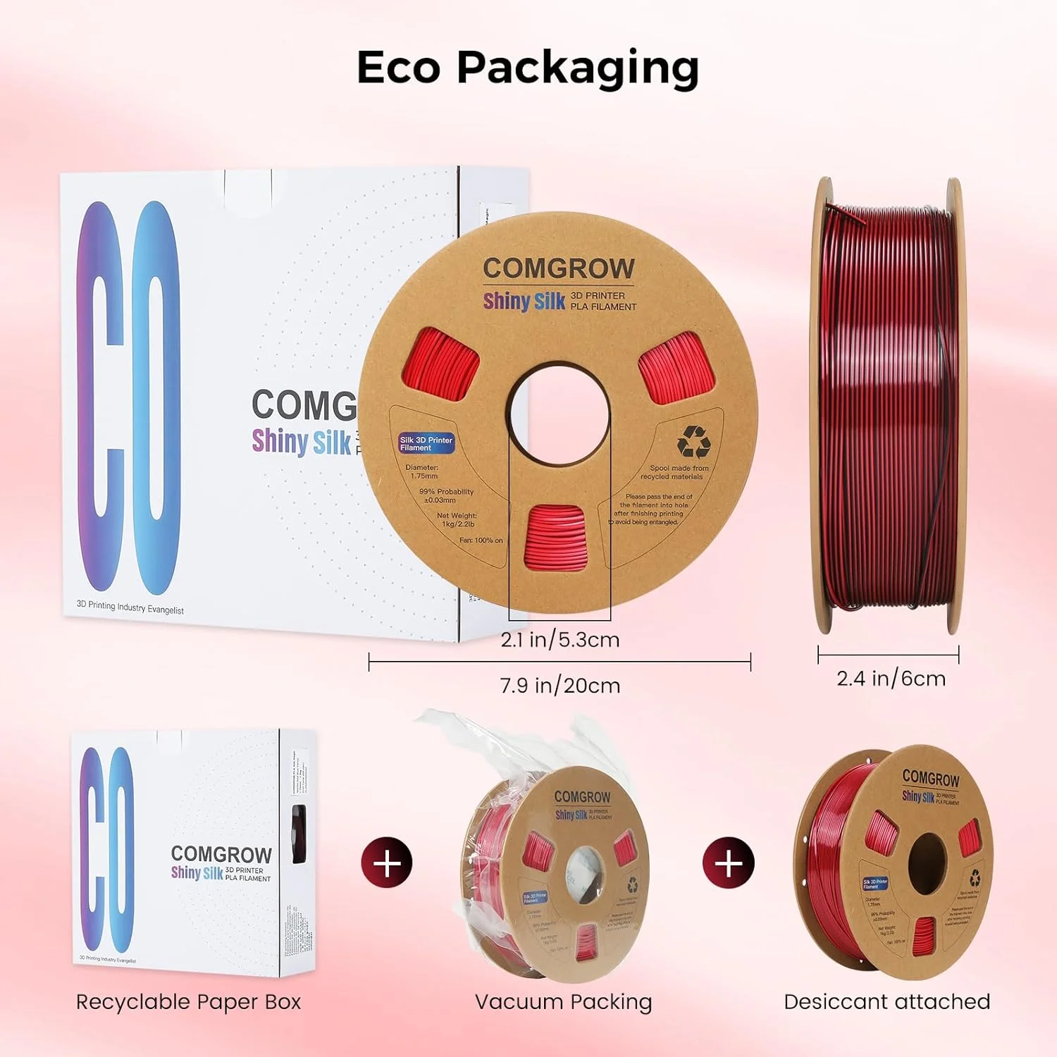 فیلامنت پرینتر سه بعدی PLA ابریشمی Comgrow، دو رنگ مشکی و قرمز 2 در 1، فیلامنت PLA پرینت سه بعدی 1.75 میلی متر 1 کیلوگرمی، فیلامنت سه بعدی ابریشمی براق Coextrusion و فیلامنت پرینتر سه بعدی PETG بنفش 1 کیلوگرمی
