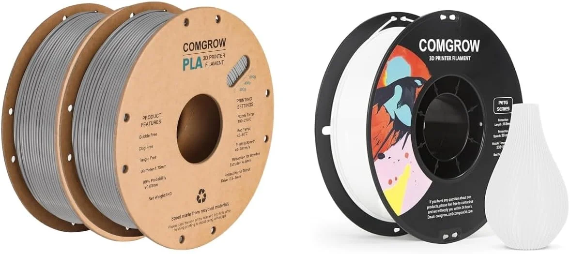 فیلامنت پرینتر سه بعدی PLA کامگرو، فیلامنت PLA پرینتر سه بعدی 1.75 میلی متر، دقت ابعادی +/- 0.02 میلی متر، 2 رول 1 کیلوگرمی PLA خاکستری و فیلامنت پرینتر سه بعدی PETG سفید فیلامنت پرینتر سه بعدی PLA کامگرو، فیلامنت PLA پرینتر سه بعدی 1.75 میلی متر، دقت ابعادی +/- 0.02 میلی متر، 2 رول 1 کیلوگرمی PLA خاکستری و فیلامنت پرینتر سه بعدی PETG سفید