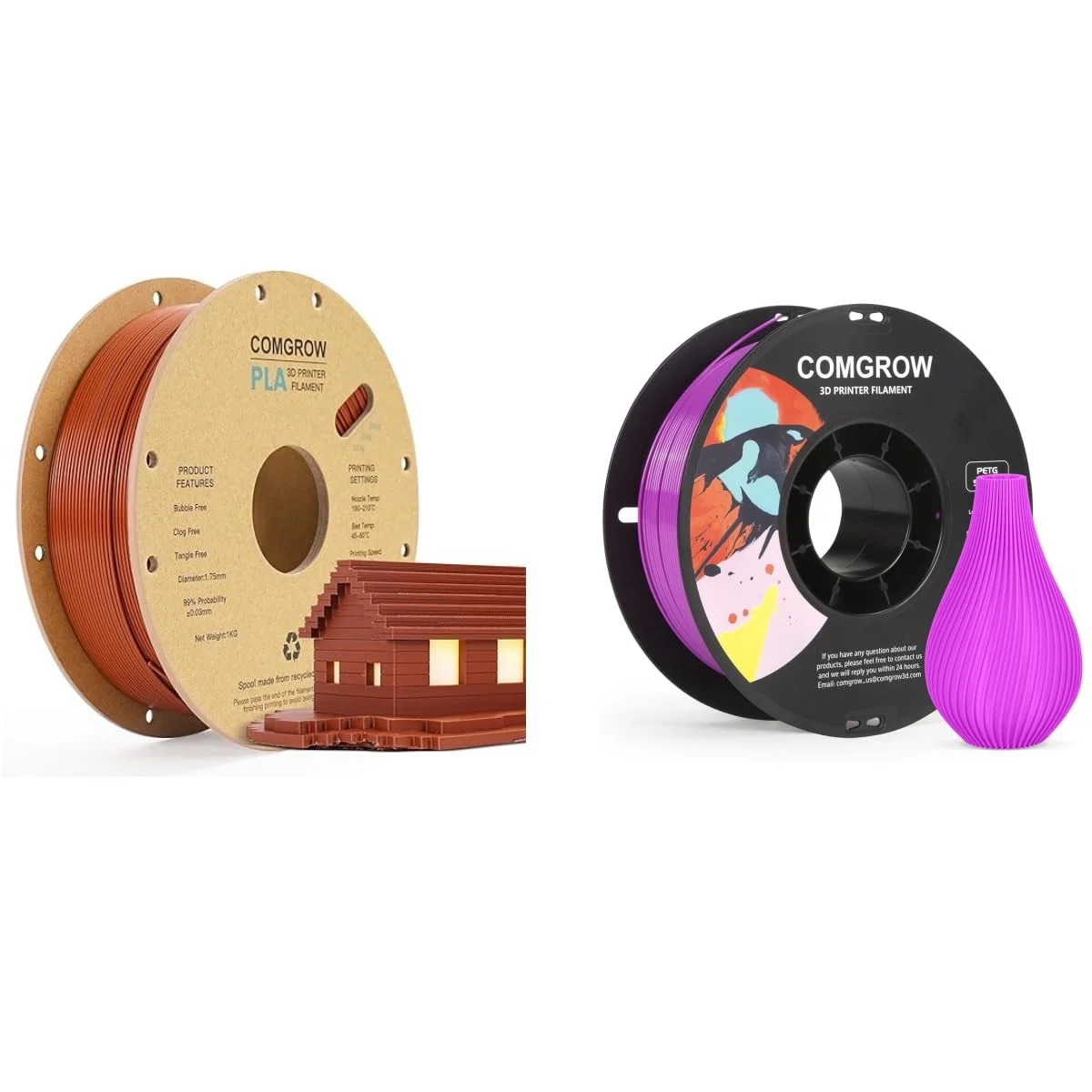 فیلامنت پرینتر سه بعدی PLA کامگرو، فیلامنت PLA پرینتر سه بعدی 1.75 میلی متر، دقت ابعادی +/- 0.02 میلی متر، قرقره 1 کیلوگرمی PLA قهوه ای و فیلامنت پرینتر سه بعدی PETG بنفش 1 کیلوگرمی فیلامنت پرینتر سه بعدی PLA کامگرو، فیلامنت PLA پرینتر سه بعدی 1.75 میلی متر، دقت ابعادی +/- 0.02 میلی متر، قرقره 1 کیلوگرمی PLA قهوه ای و فیلامنت پرینتر سه بعدی PETG بنفش 1 کیلوگرمی