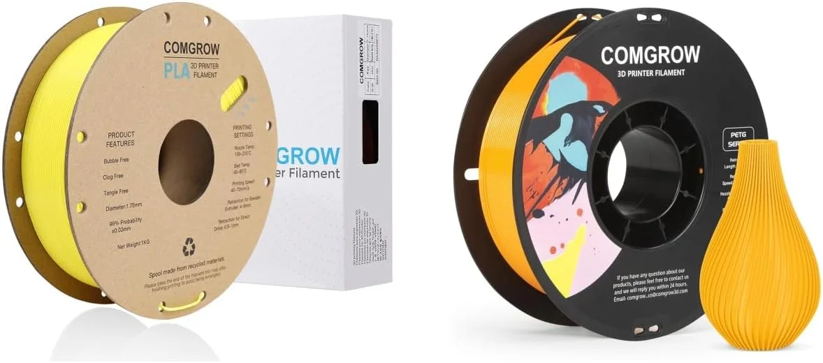 فیلامنت پرینتر سه بعدی PLA کامگرو، فیلامنت PLA پرینتر سه بعدی 1.75 میلی متر، قرقره 1 کیلوگرمی PLA زرد و فیلامنت پرینتر سه بعدی PETG فیلامنت پرینتر سه بعدی PLA کامگرو، فیلامنت PLA پرینتر سه بعدی 1.75 میلی متر، قرقره 1 کیلوگرمی PLA زرد و فیلامنت پرینتر سه بعدی PETG