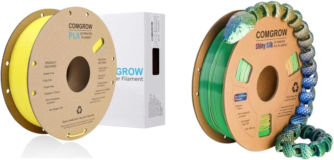 فیلامنت پرینتر سه بعدی PLA کامگرو، فیلامنت PLA پرینتر سه بعدی 1.75 میلی متر، قرقره 1 کیلوگرمی PLA زرد و سه رنگ ابریشمی