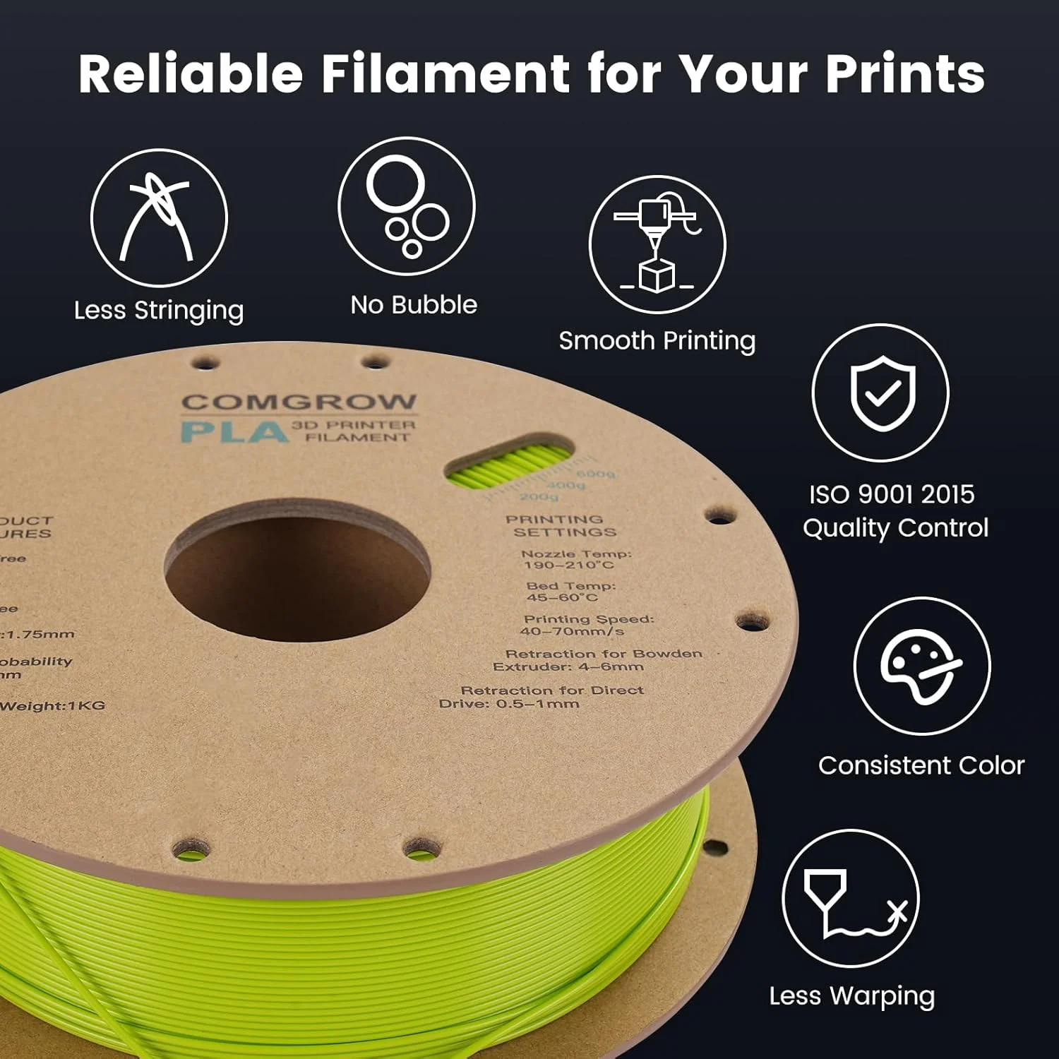 فیلامنت پرینتر سه بعدی PLA کامگرو، فیلامنت PLA پرینتر سه بعدی 1.75 میلی متر، قرقره 1 کیلوگرمی PLA سبز لیمویی و فیلامنت TPU سفید 1 کیلوگرمی